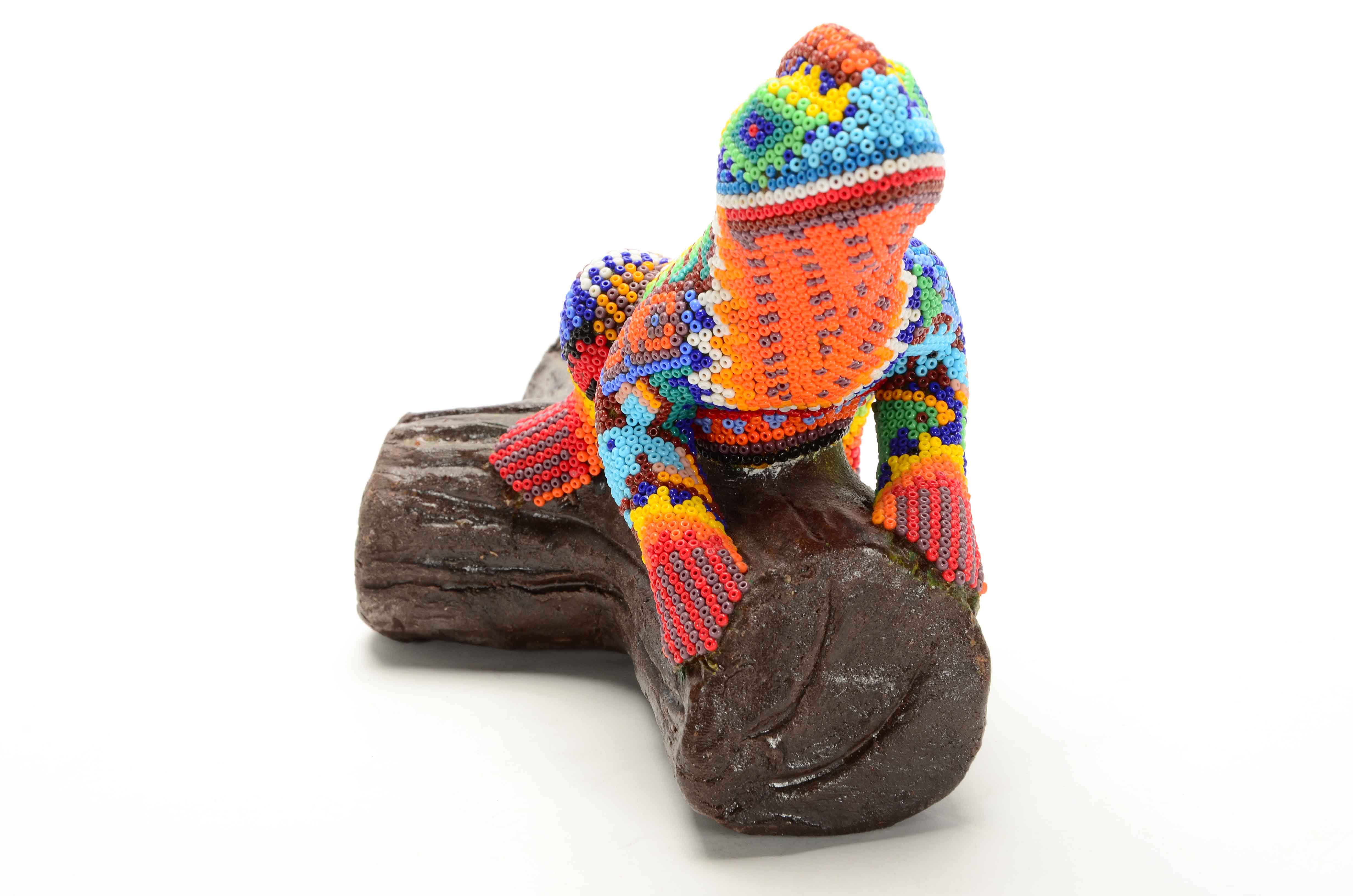 Handcrafted Huichol Indian Beaded Lizard Sculpture