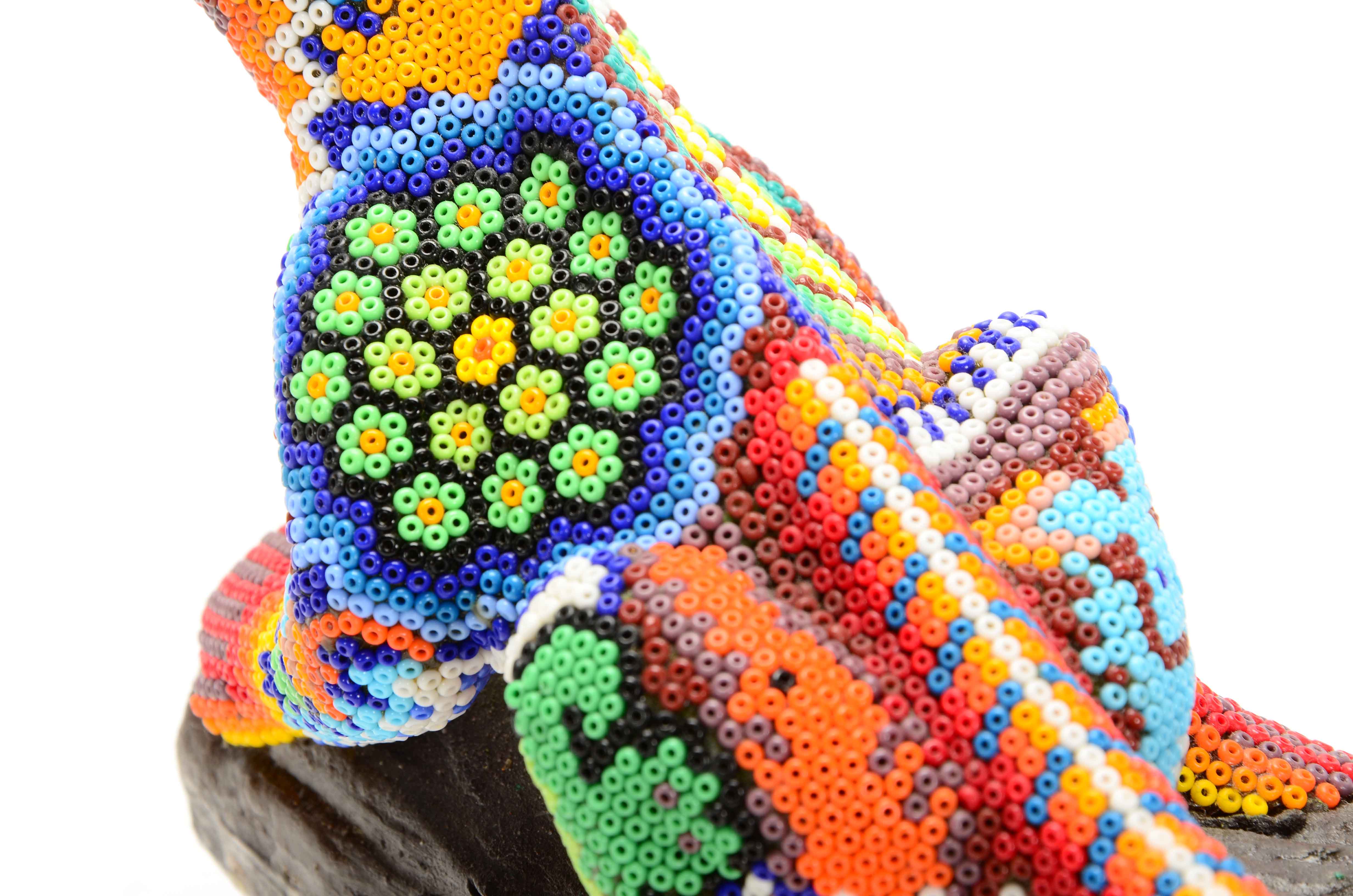 Handcrafted Huichol Indian Beaded Lizard Sculpture
