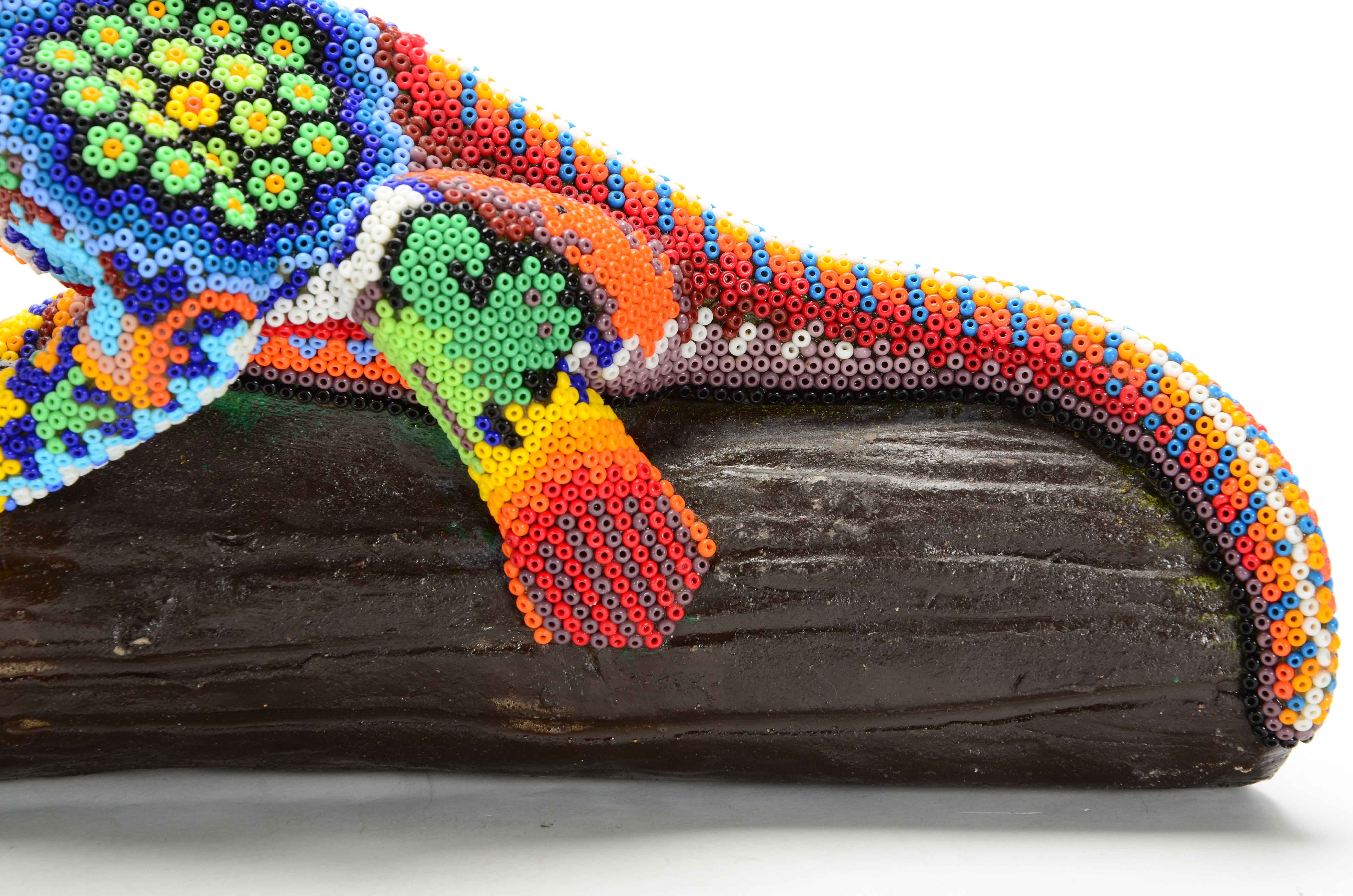 Handcrafted Huichol Indian Beaded Lizard Sculpture