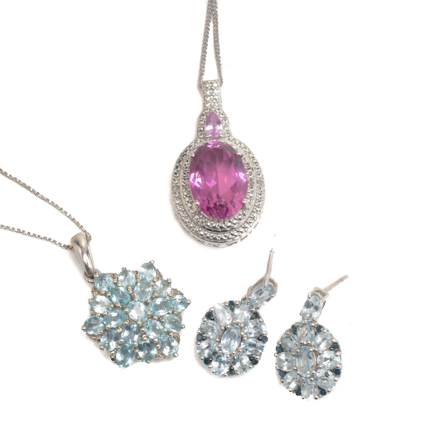 Sterling Jewelry with Purple Sapphire, Quartz, Apatite and Diamond Accents