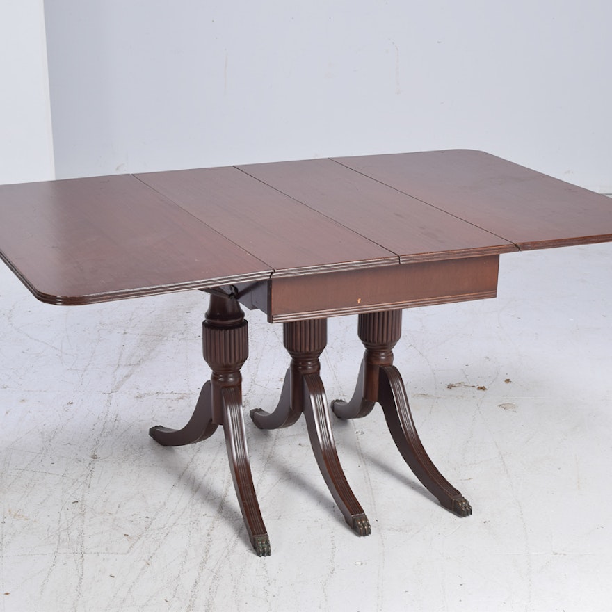 Duncan Phyfe Style Walnut Veneer Drop-Leaf Table