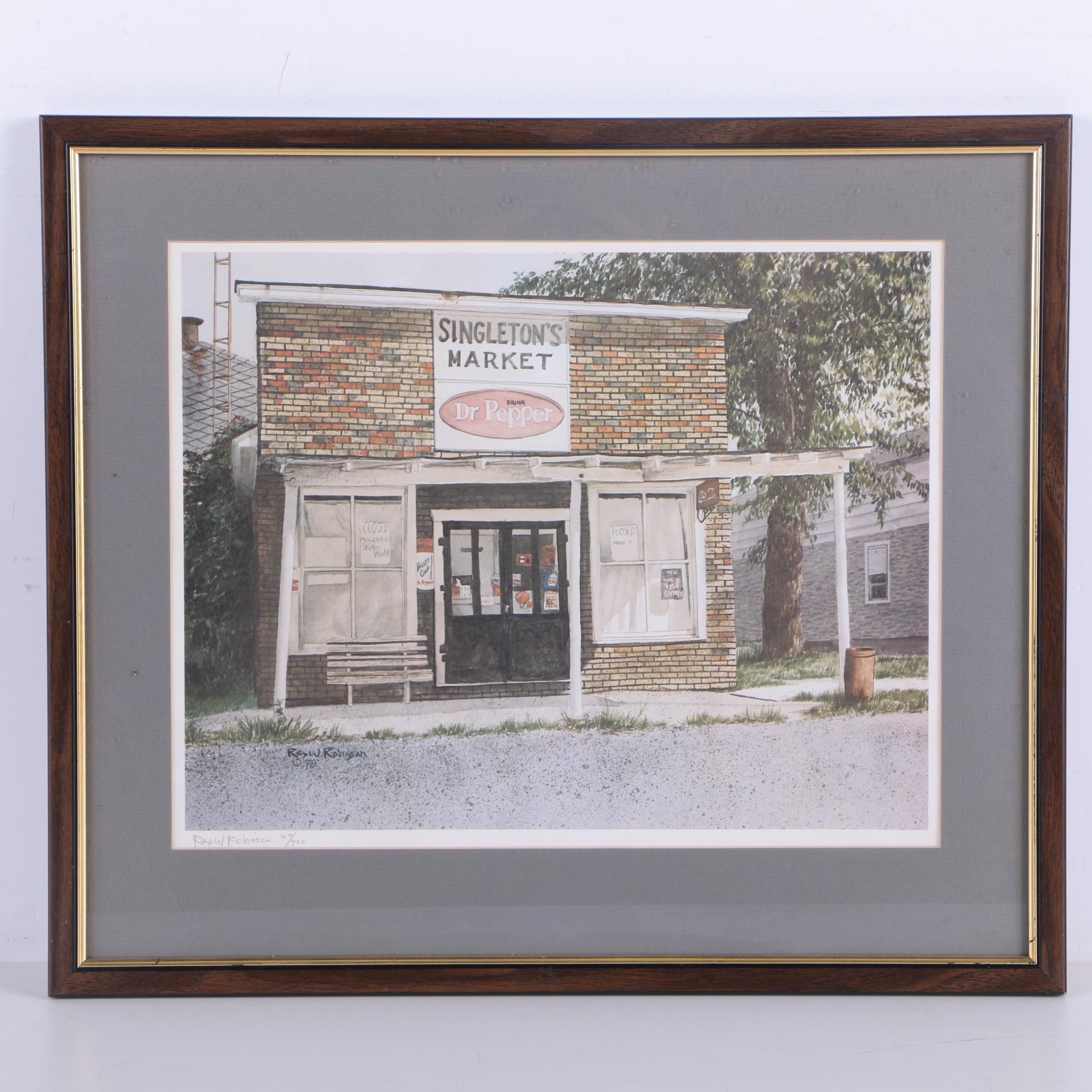 Rex W. Robinson Limited Edition Offset Lithograph of a Storefront