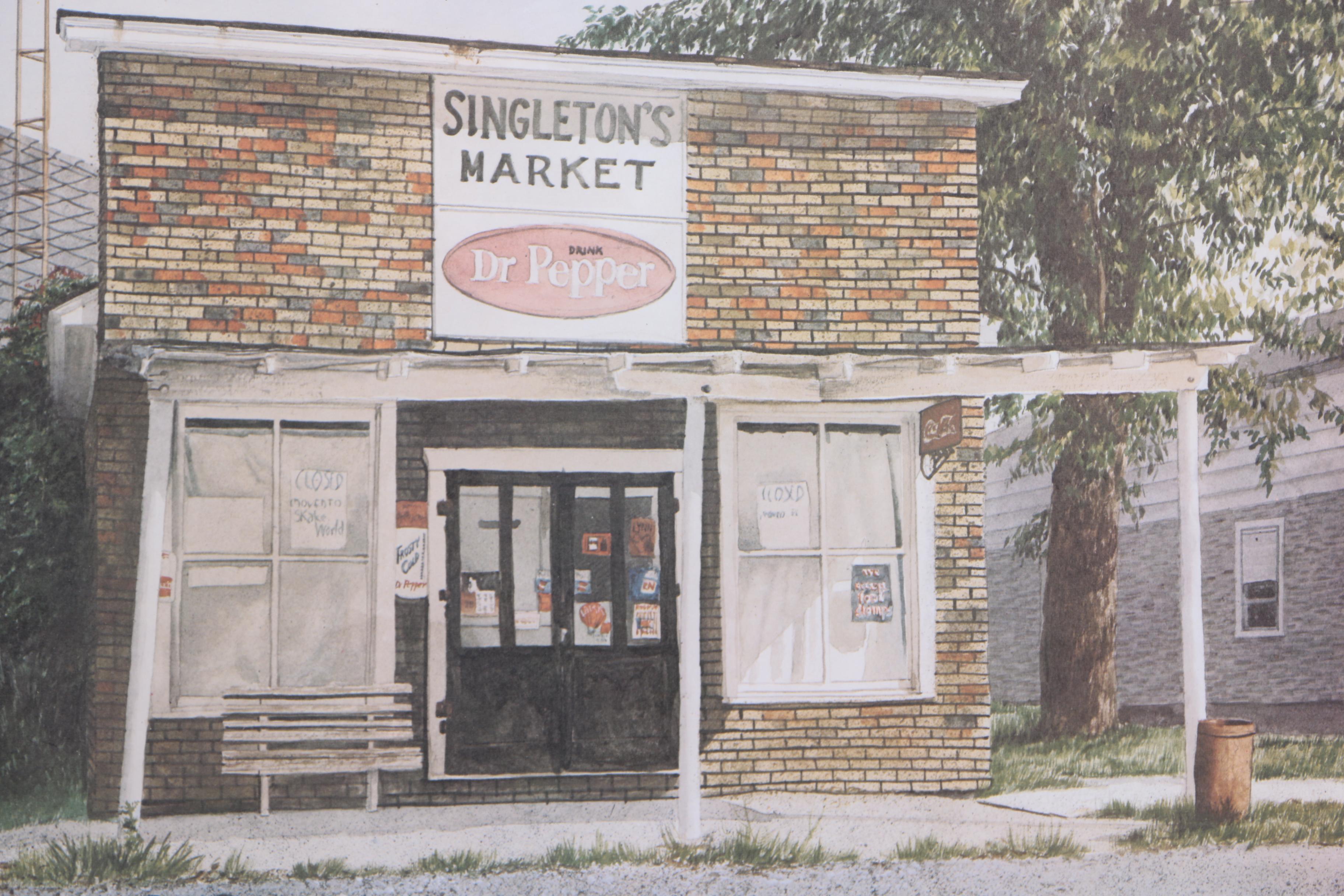 Rex W. Robinson Limited Edition Offset Lithograph of a Storefront