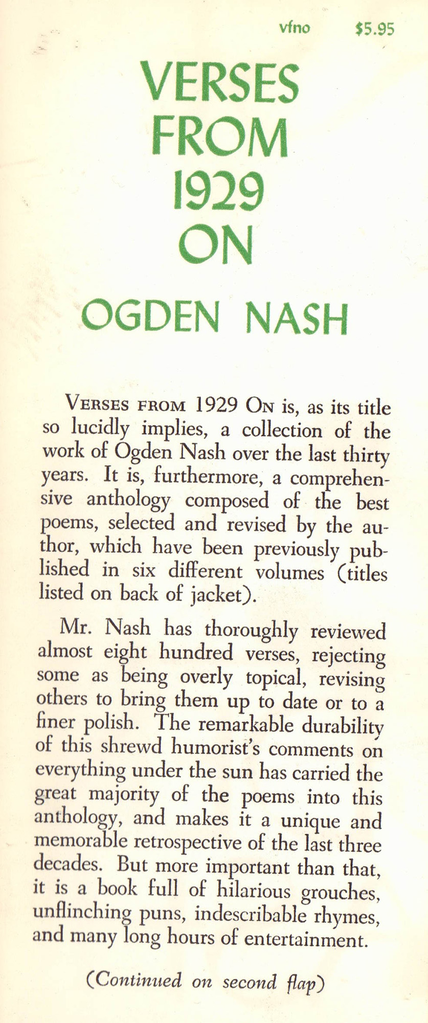 1959 First Edition "Verses from 1929 On" by Ogden Nash