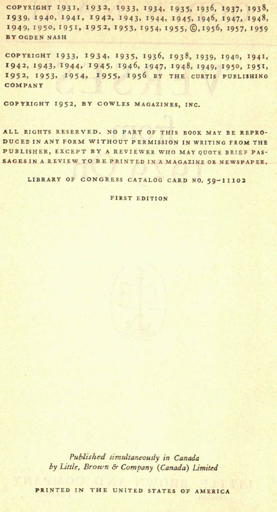 1959 First Edition "Verses from 1929 On" by Ogden Nash