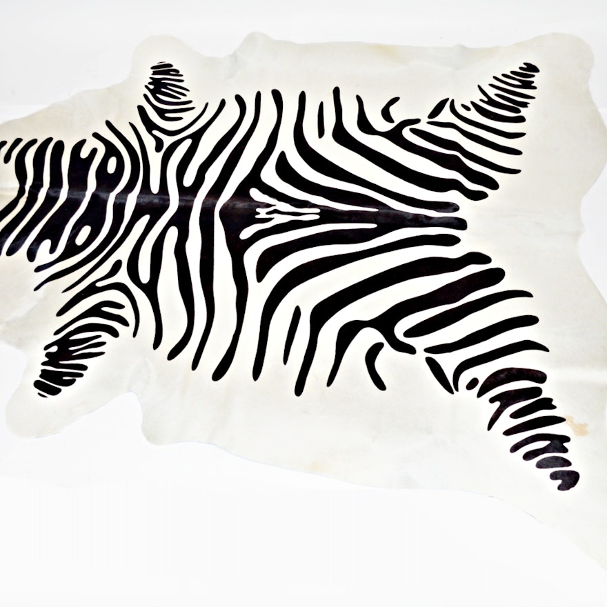 Zebra Print Raw Hide Rug