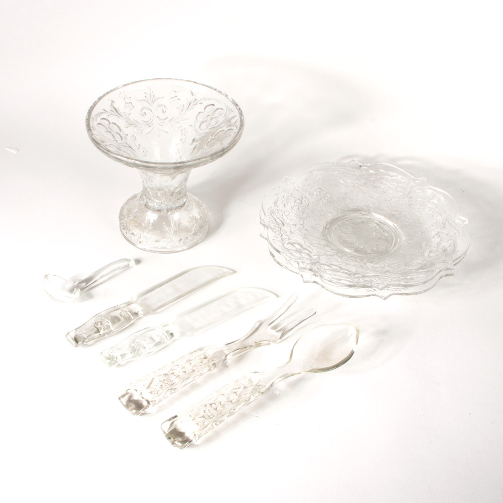 Assortment of Pressed Glass Serving Pieces