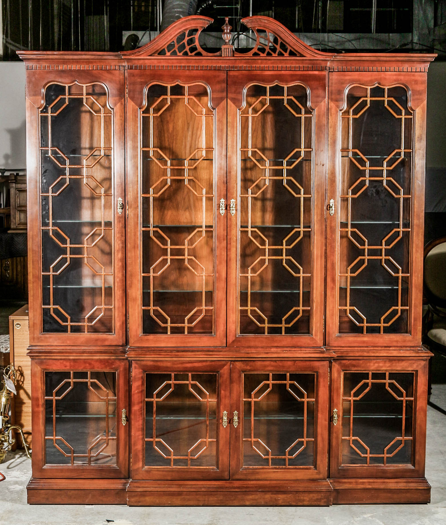 Vintage Chippendale Style Two Unit China Cabinet