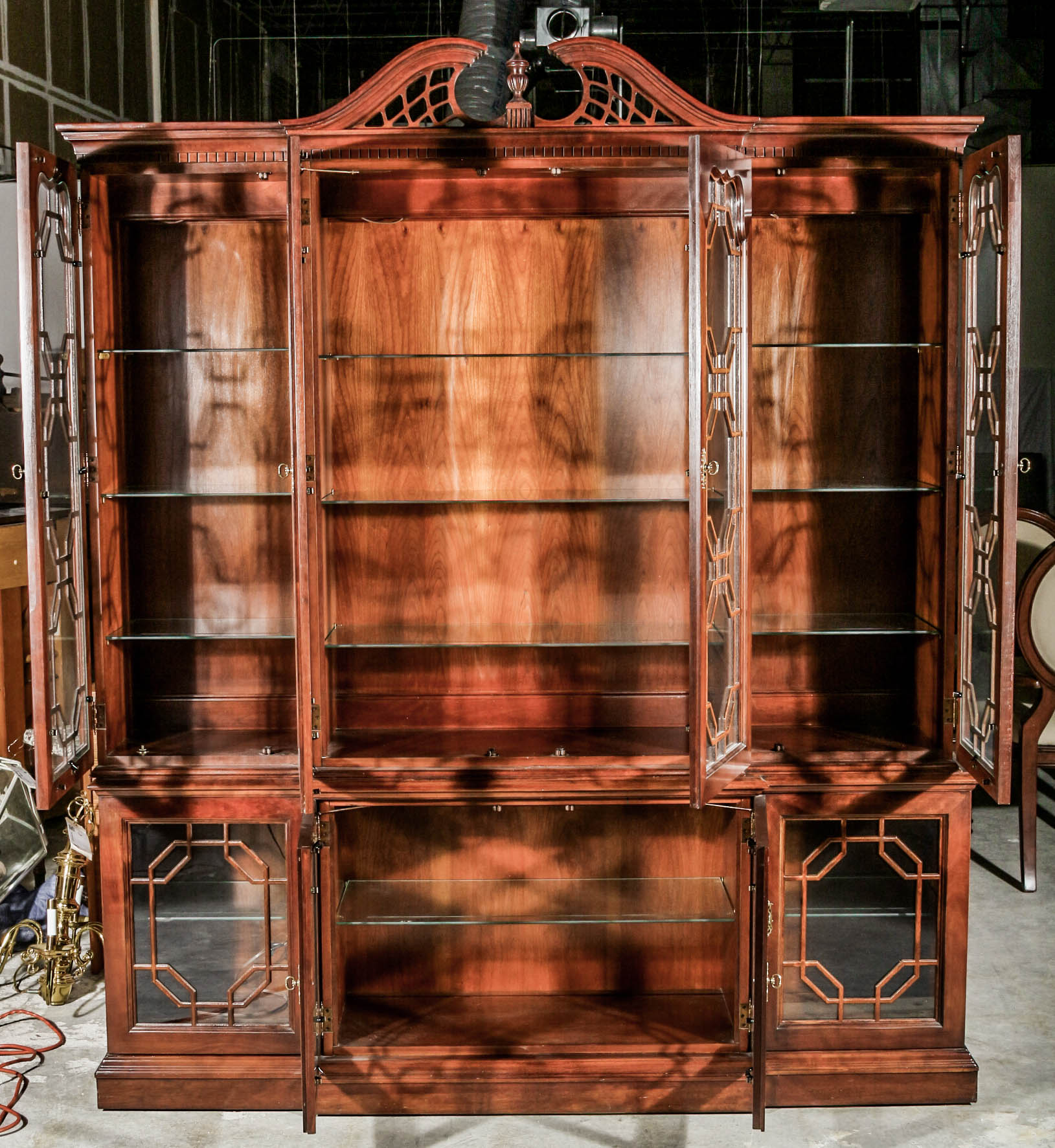 Vintage Chippendale Style Two Unit China Cabinet