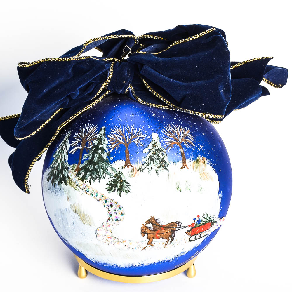 Natalie Sarabella Christmas Ornament with Winter Sleigh Ride Scene