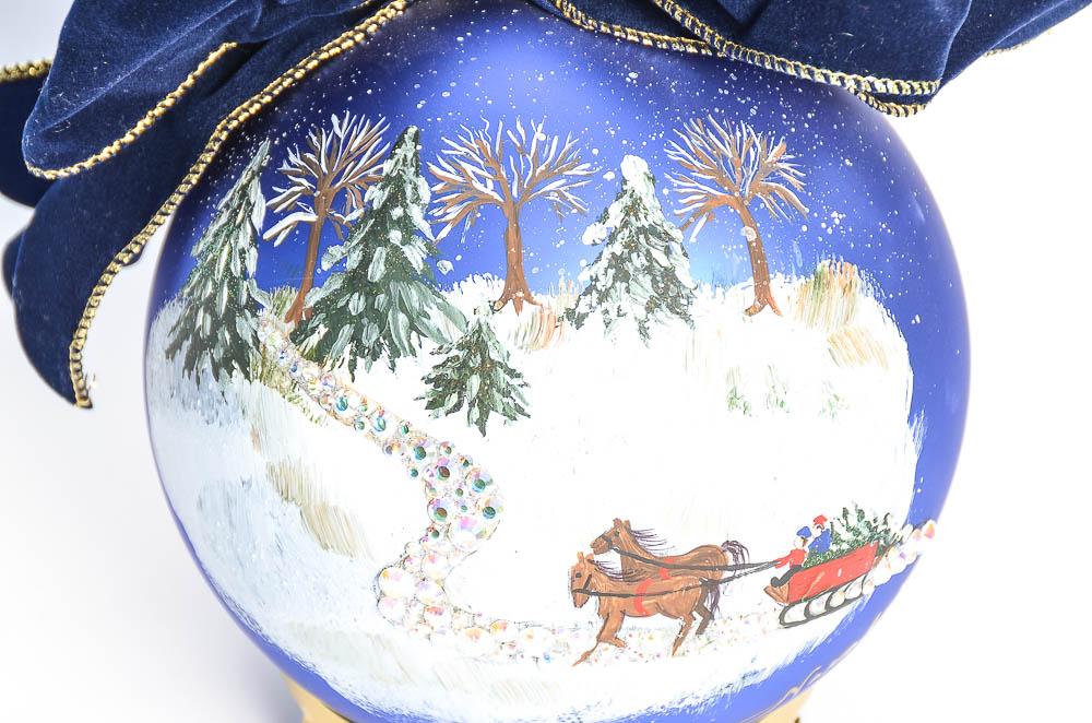 Natalie Sarabella Christmas Ornament with Winter Sleigh Ride Scene