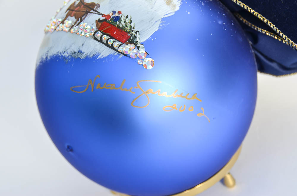Natalie Sarabella Christmas Ornament with Winter Sleigh Ride Scene