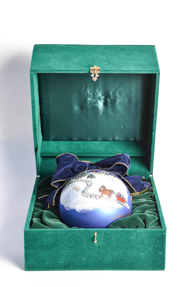 Natalie Sarabella Christmas Ornament with Winter Sleigh Ride Scene