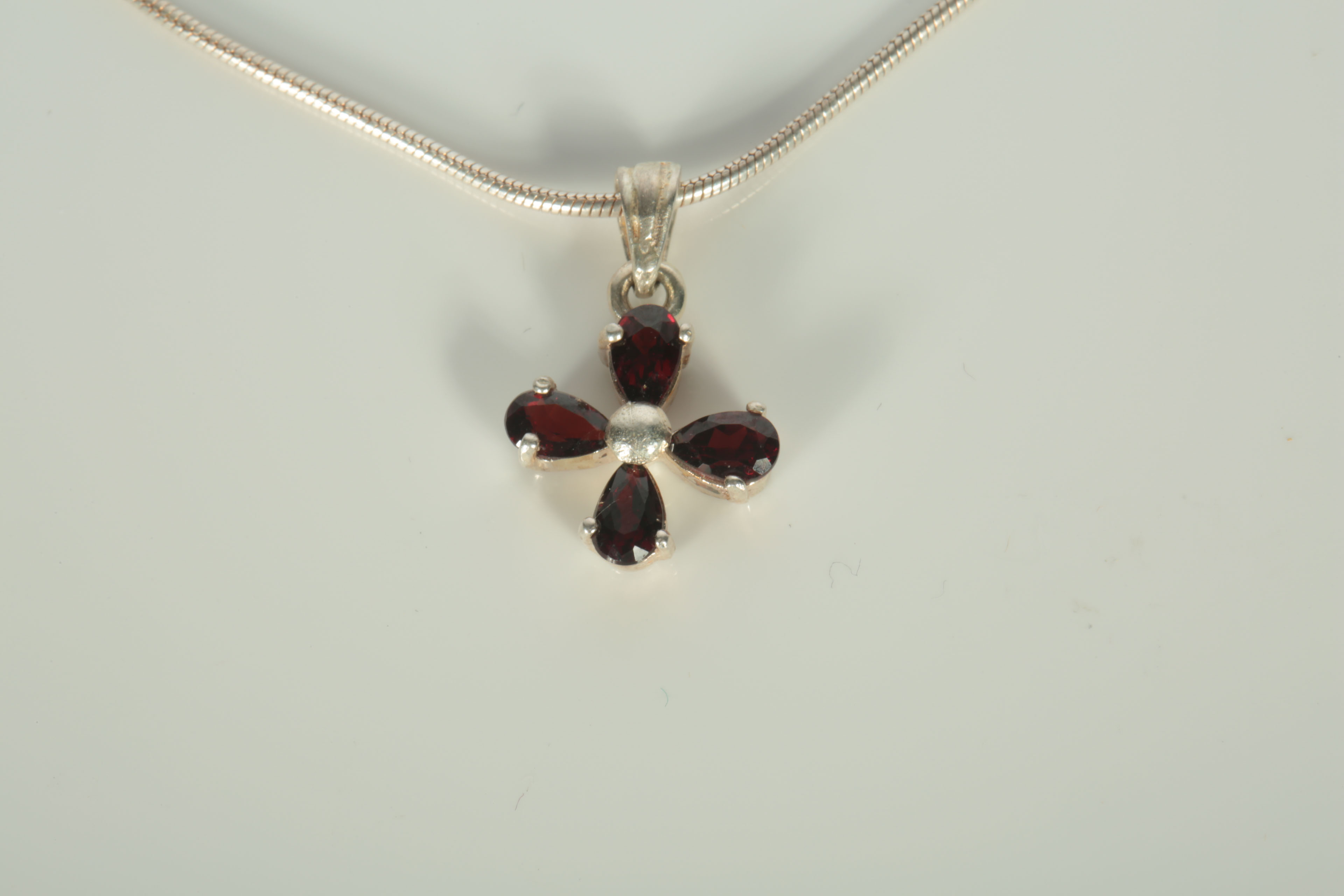 Sterling Silver Necklace and Pendant with Red Stones