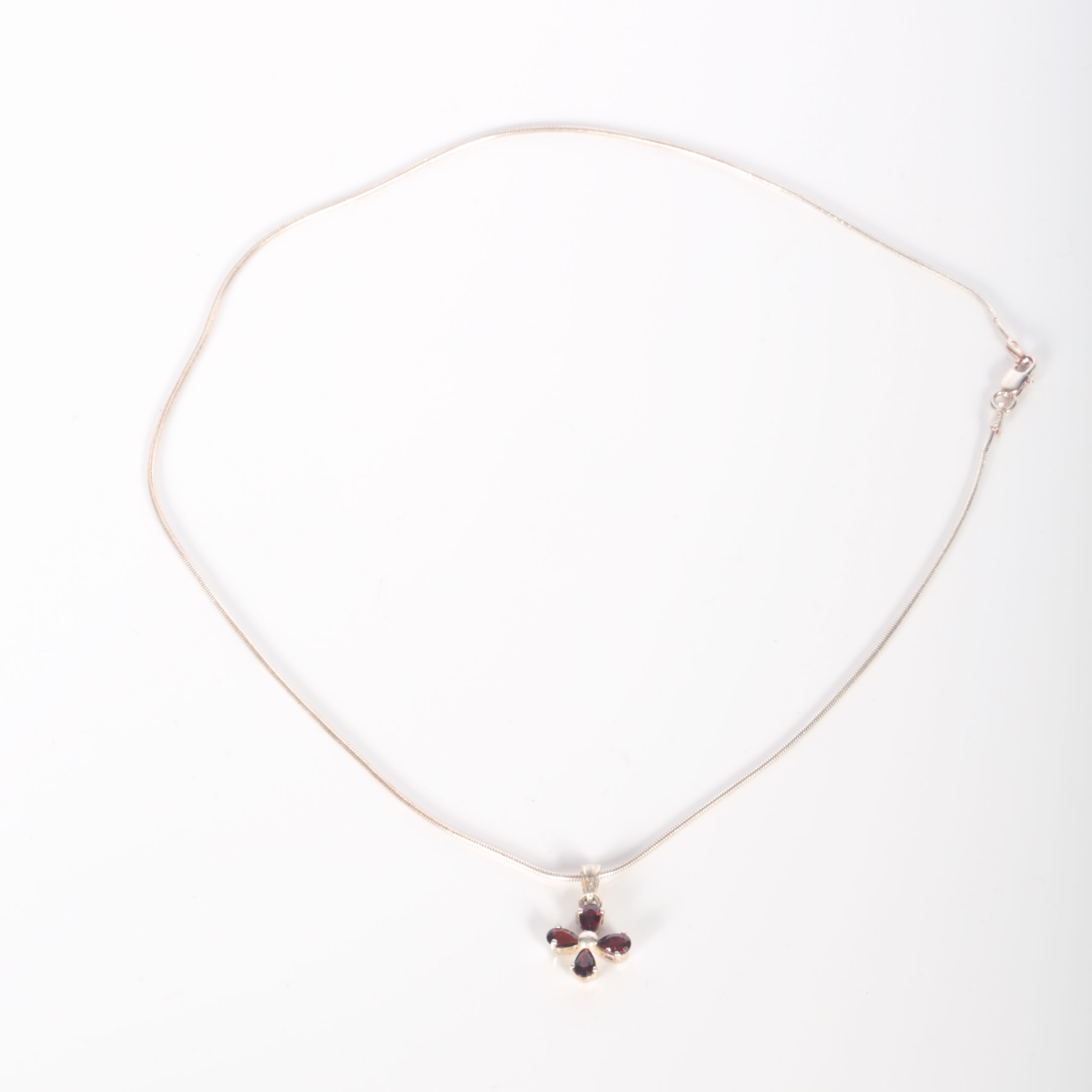 Sterling Silver Necklace and Pendant with Red Stones