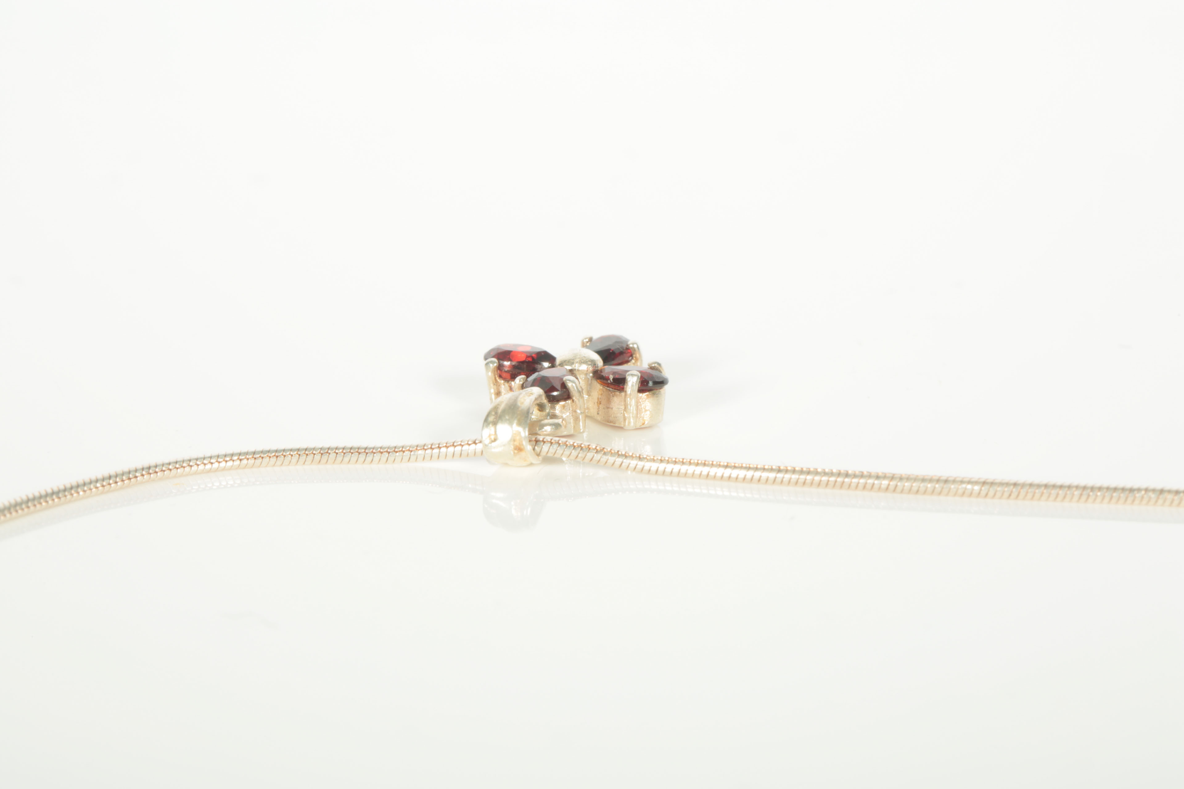 Sterling Silver Necklace and Pendant with Red Stones