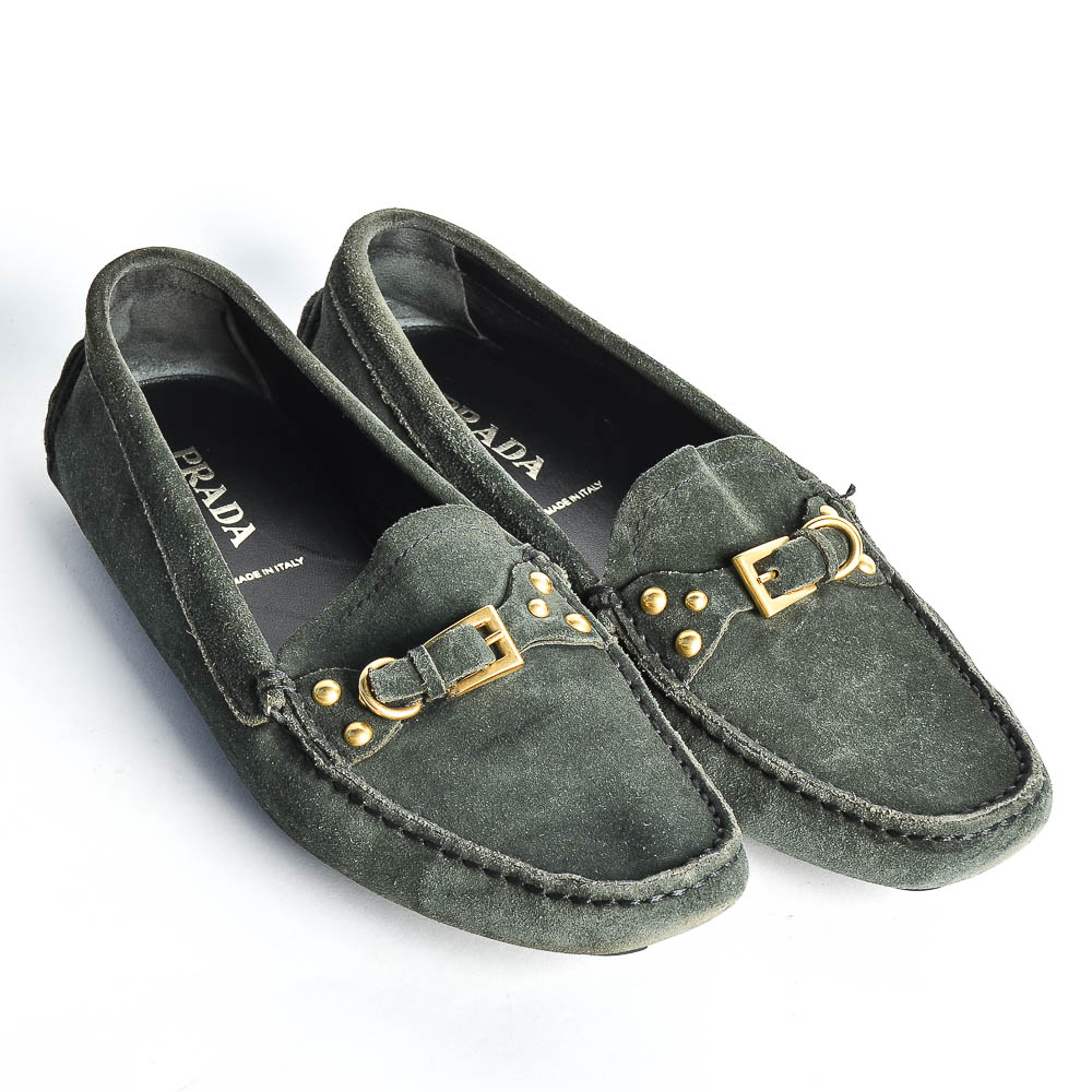 Prada Green Suede Loafers