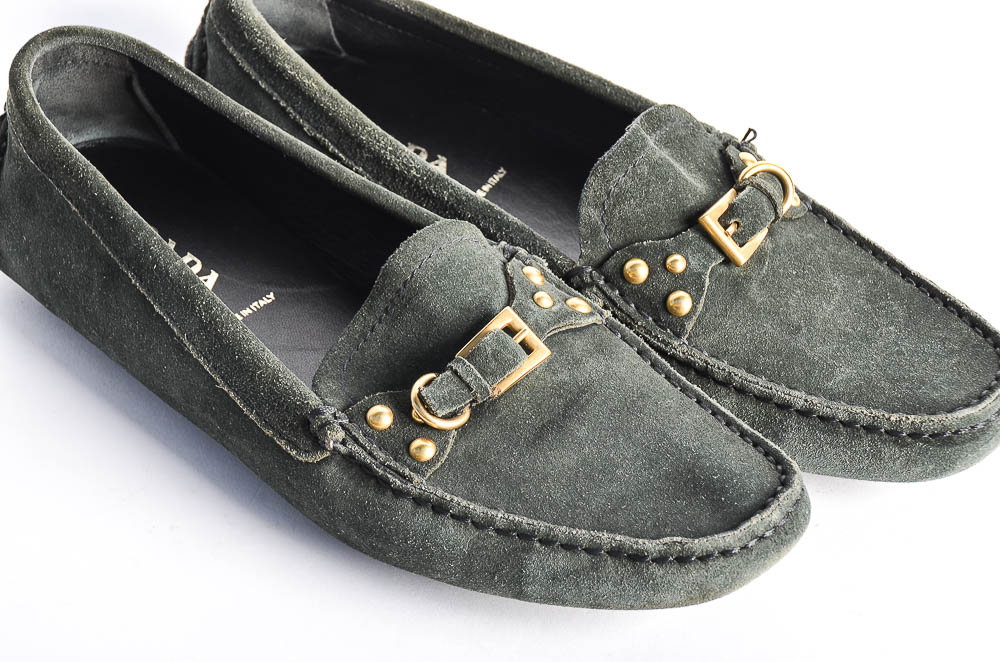 Prada Green Suede Loafers