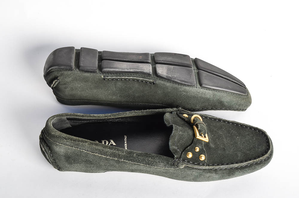 Prada Green Suede Loafers