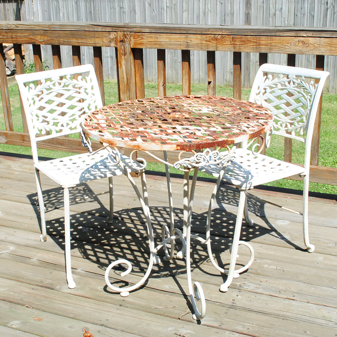 White Painted Wrought Iron Table and Chairs