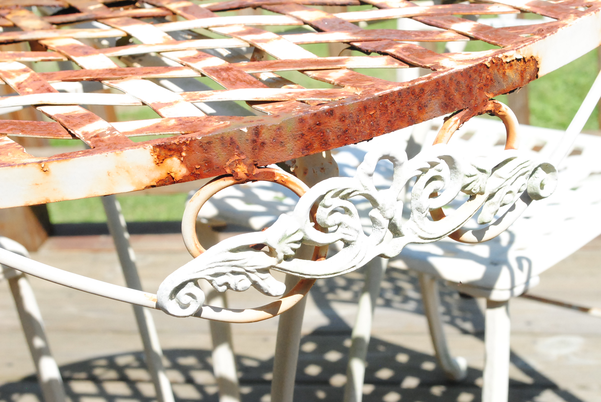 White Painted Wrought Iron Table and Chairs