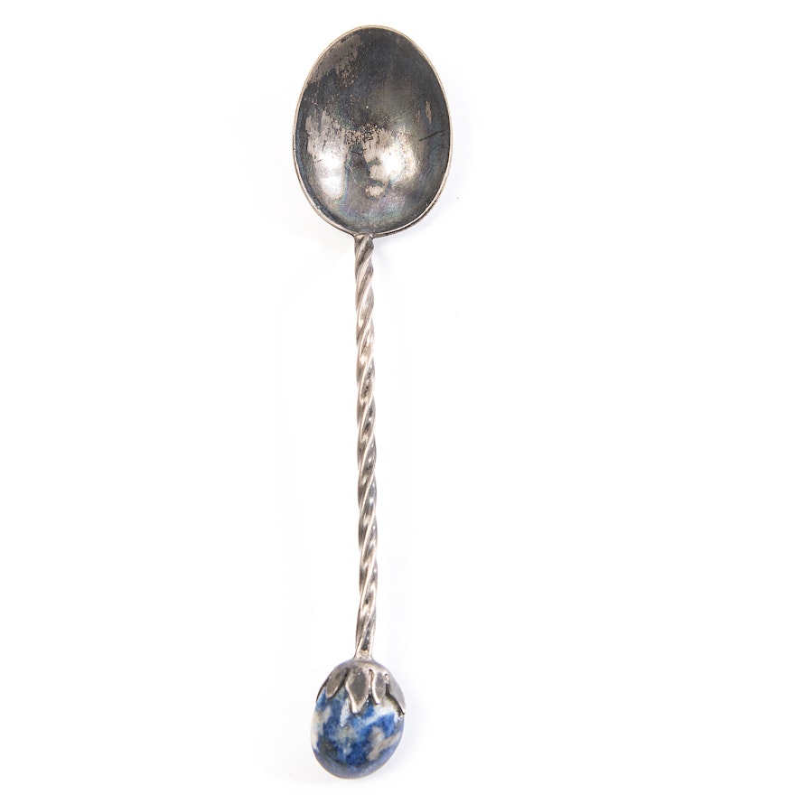 Coin Silver and Lapis Lazuli Demitasse Spoon