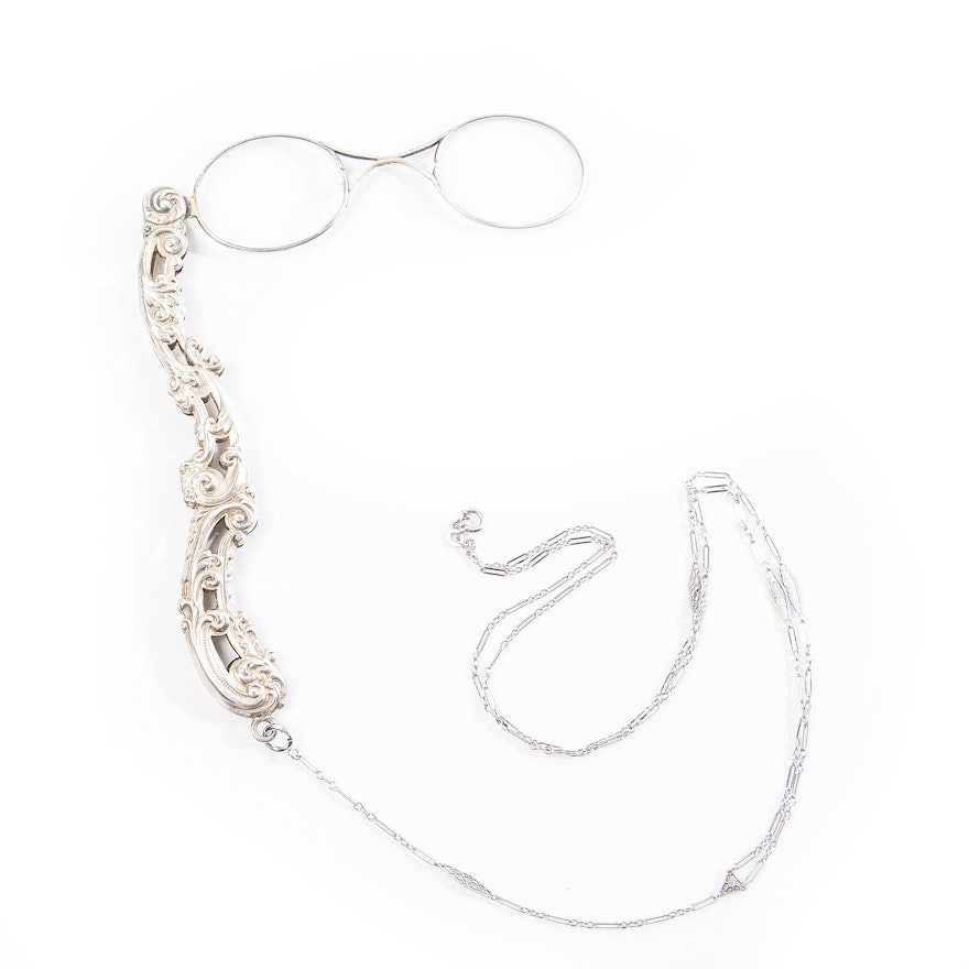 Vintage Sterling Silver Lorgnette Opera Glasses