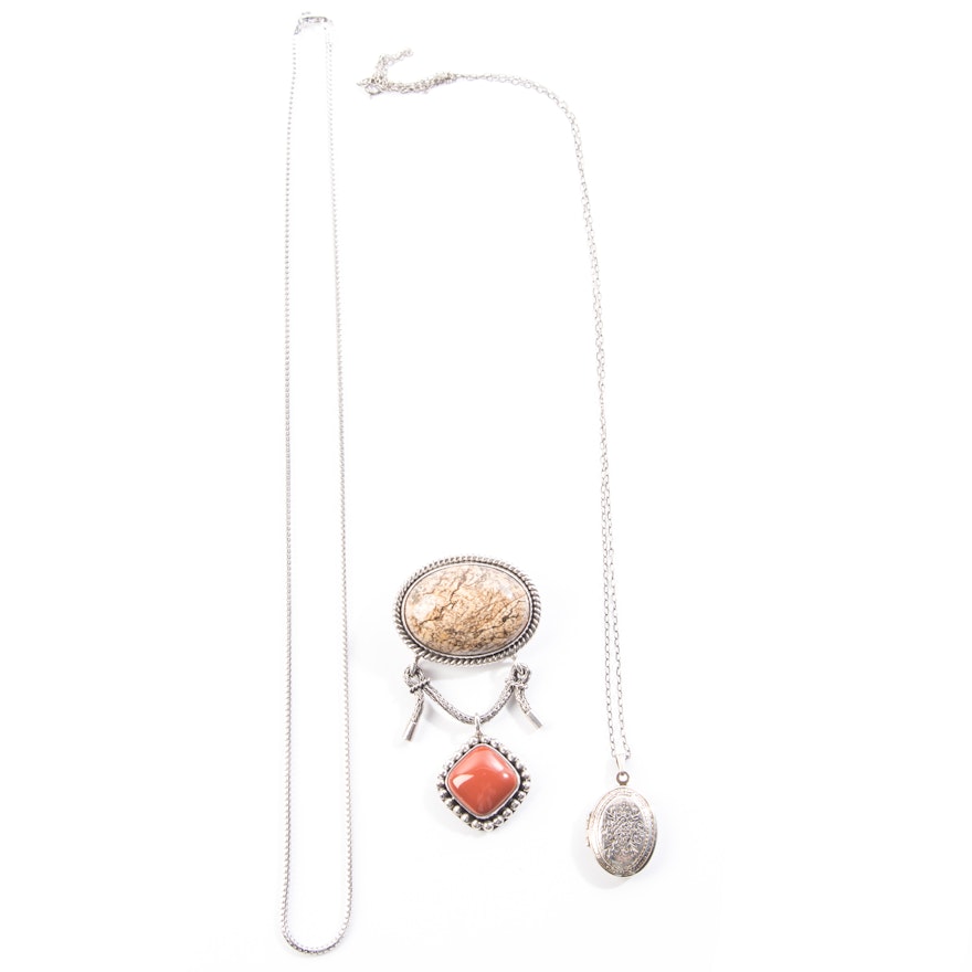 Sterling Silver Necklaces and Suarti Stone Brooch Pendant