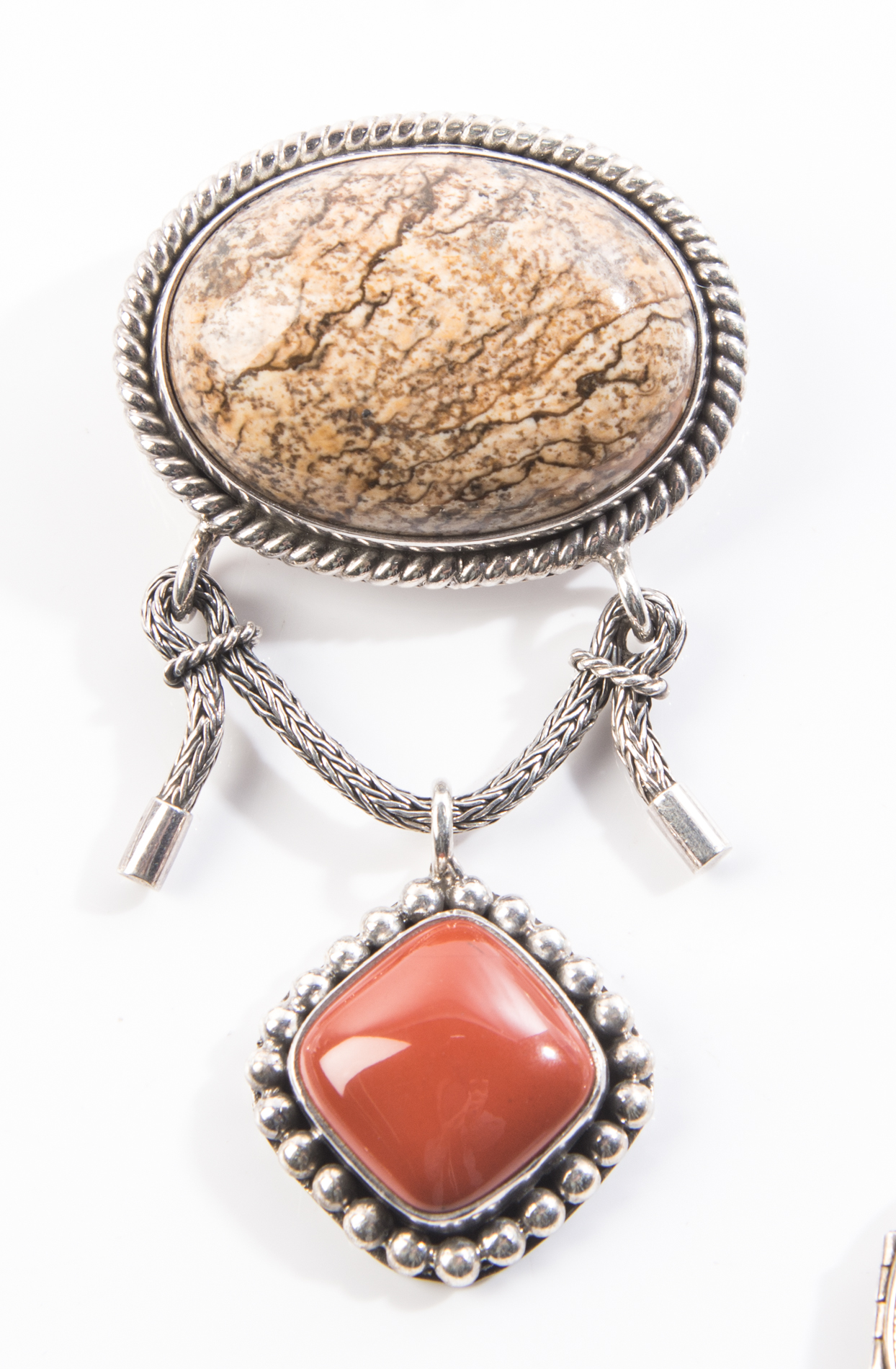 Sterling Silver Necklaces and Suarti Stone Brooch Pendant