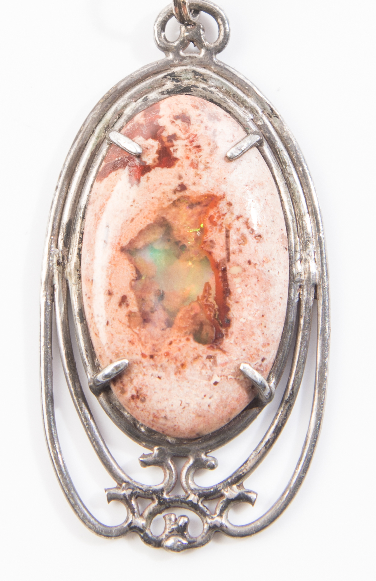 Sterling Silver Fire Agate Pendant Necklace