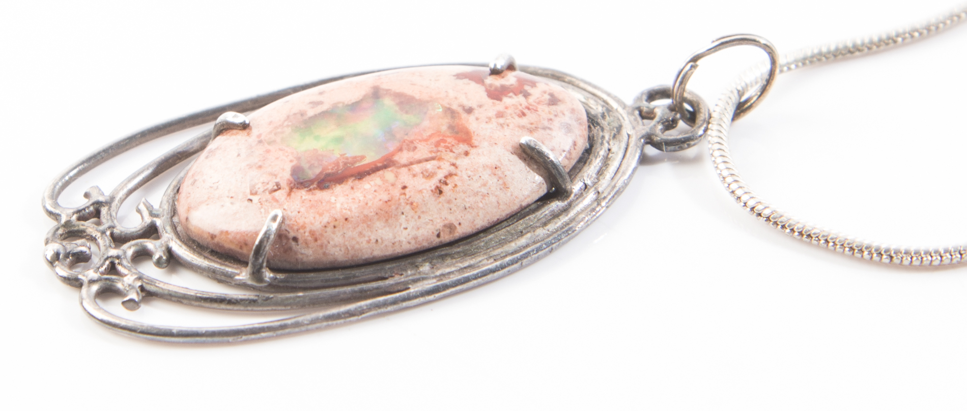 Sterling Silver Fire Agate Pendant Necklace