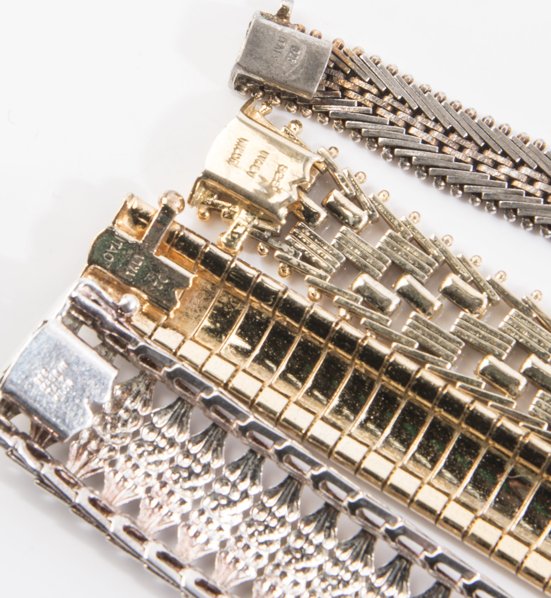 Gold Wash Over Sterling Bracelets and Tri-Color Necklace