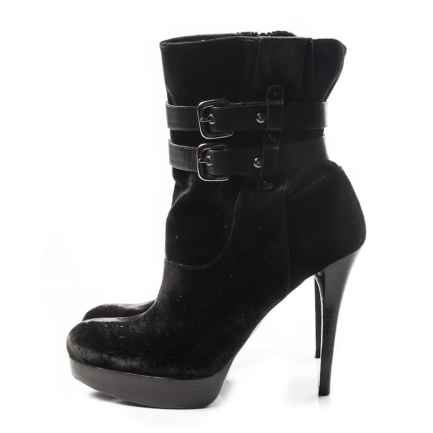 Stuart Weitzman Black Velvet Platform Ankle Boots