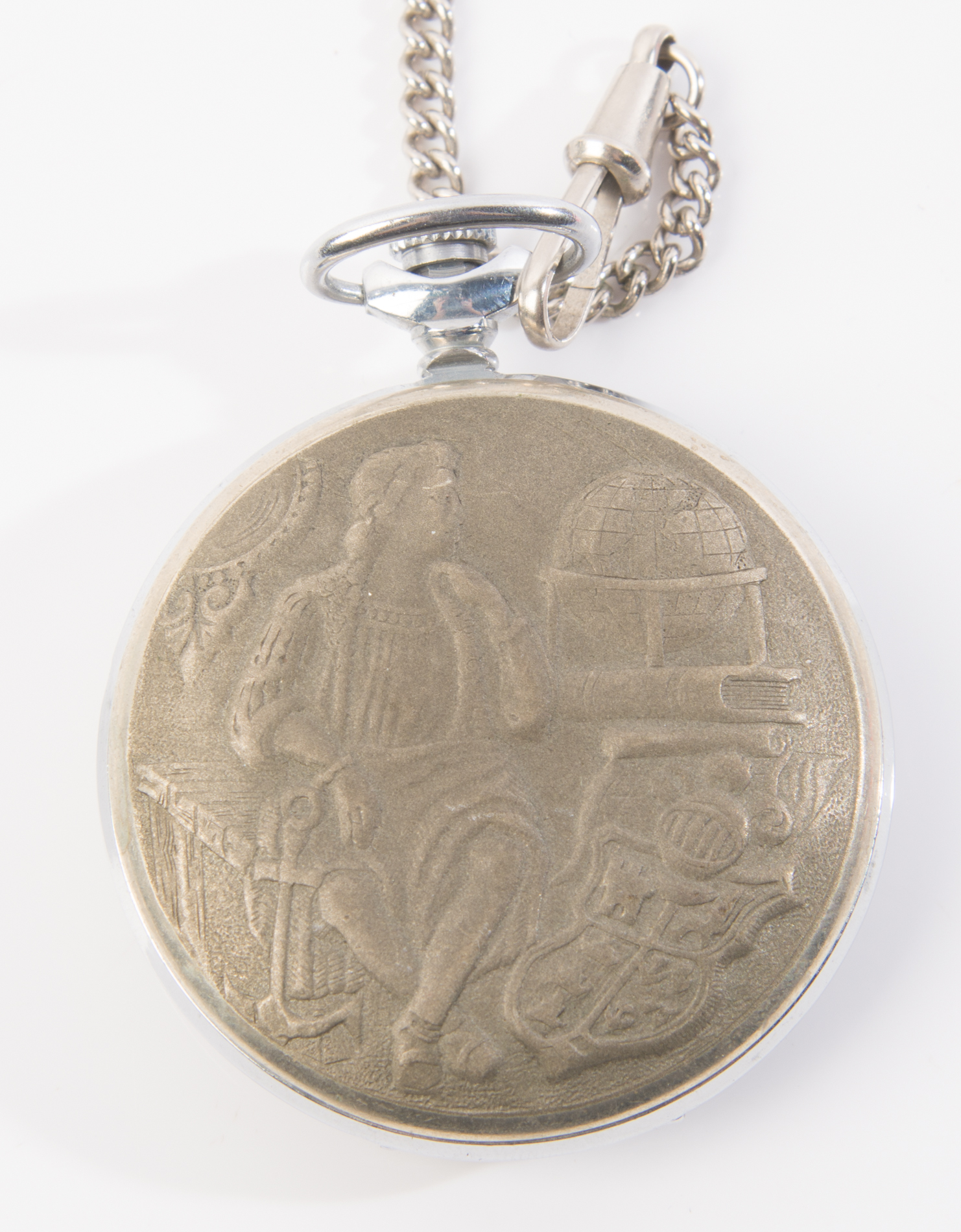 Russian Molnija "Discovery Day" Silver Tone Pocket Watch