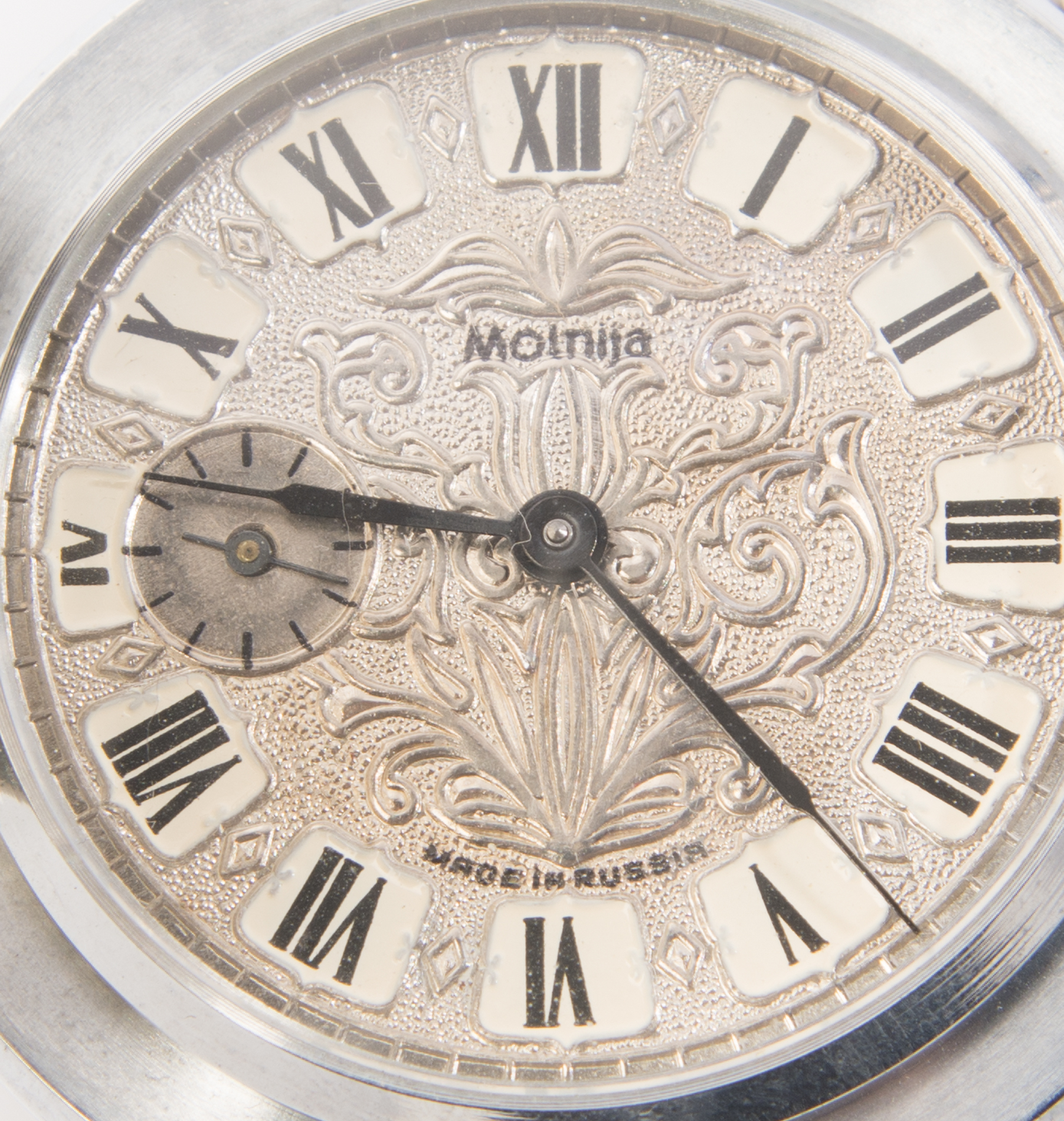 Russian Molnija "Discovery Day" Silver Tone Pocket Watch