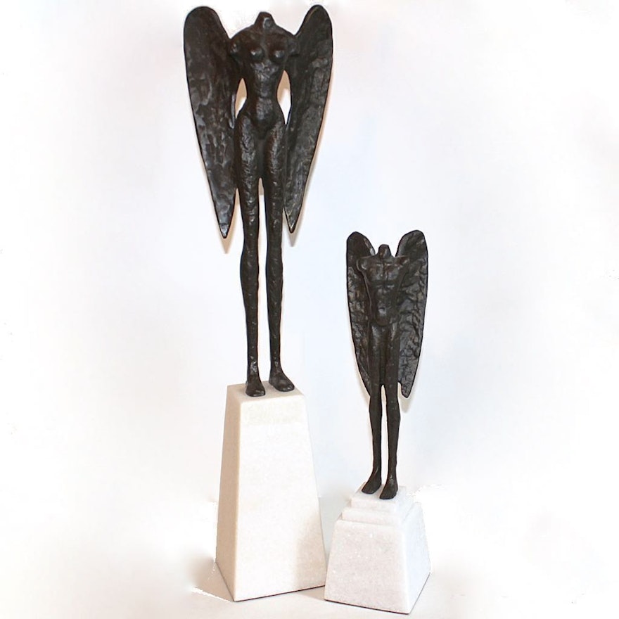 Two Cast Bronze Angel Sculptures