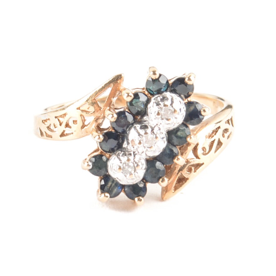 14K Yellow Gold Diamond and Sapphire Ring