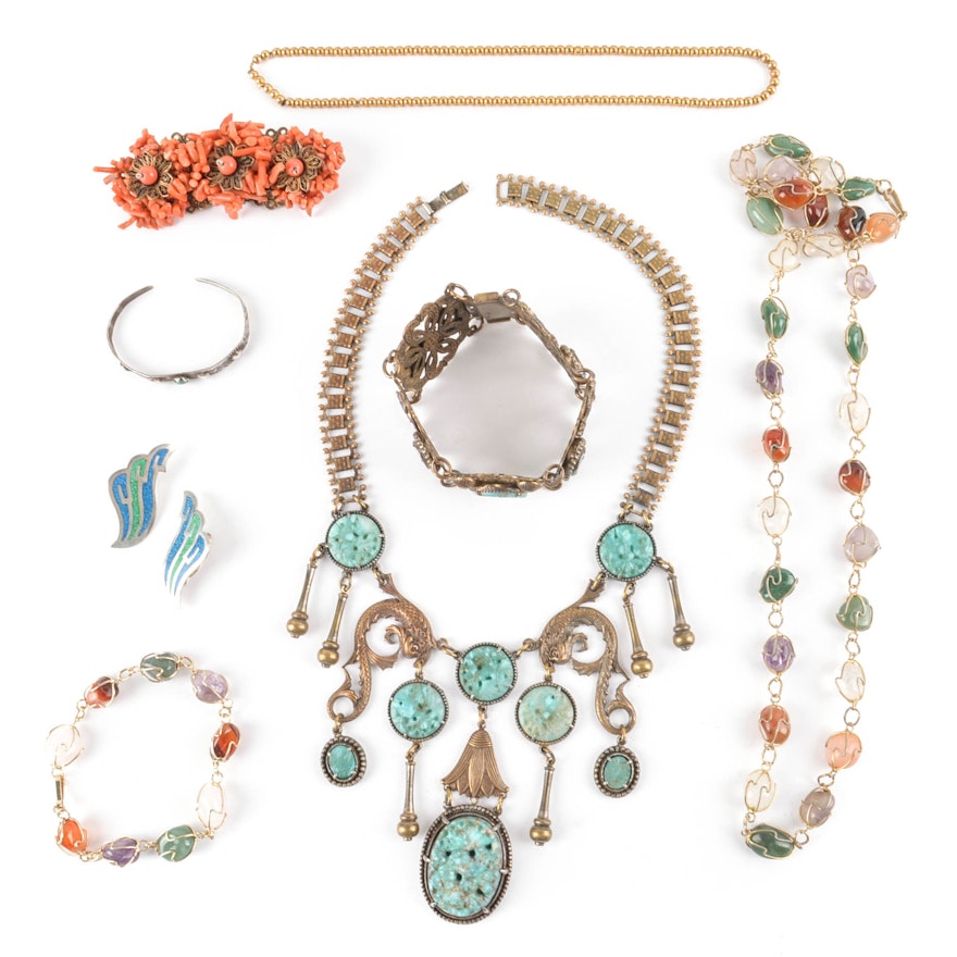 Vintage Jewelry Collection Including Semi-Precious Stones