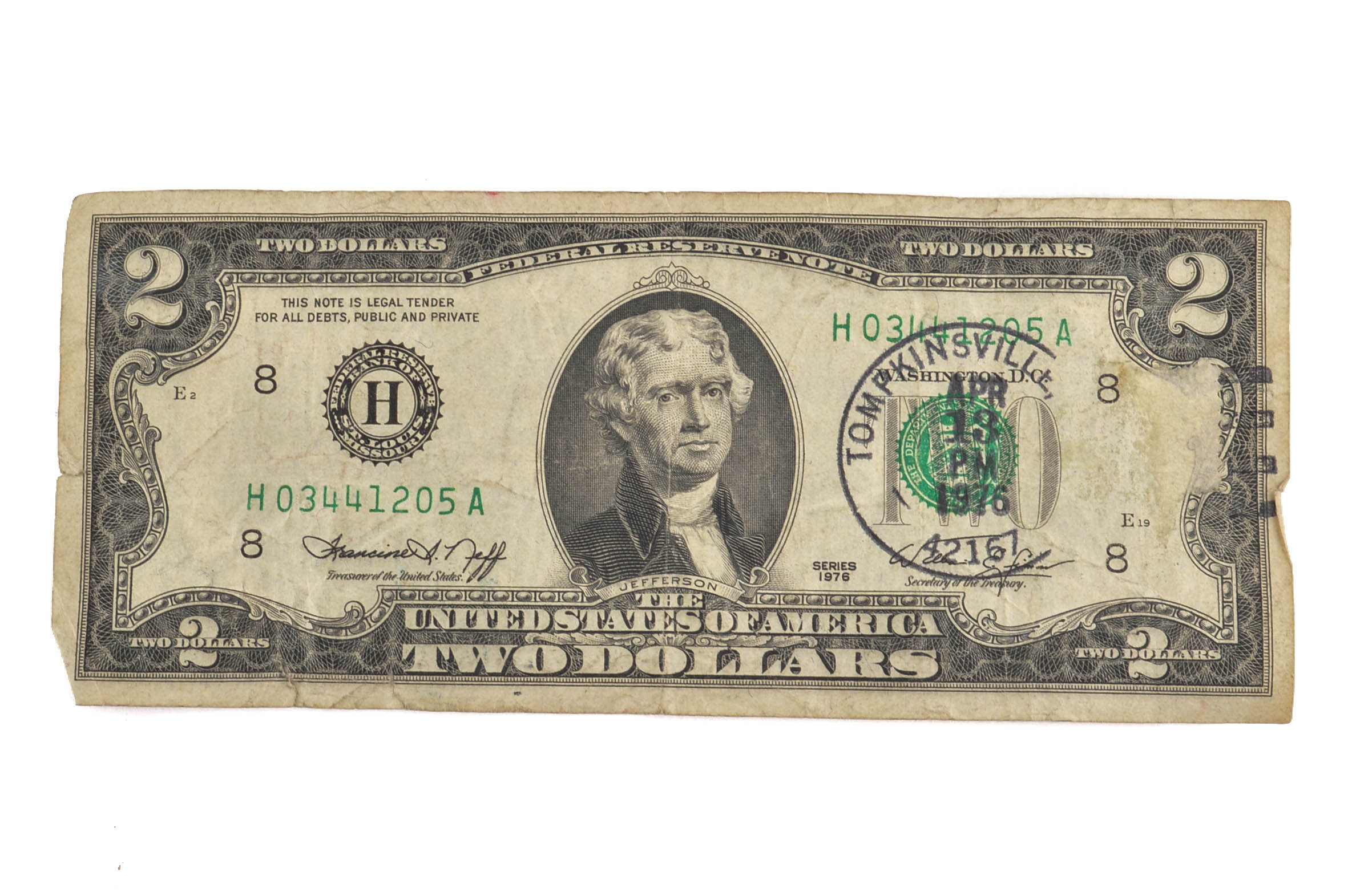 Seven 1976 United States $2 Federal Reserve Notes