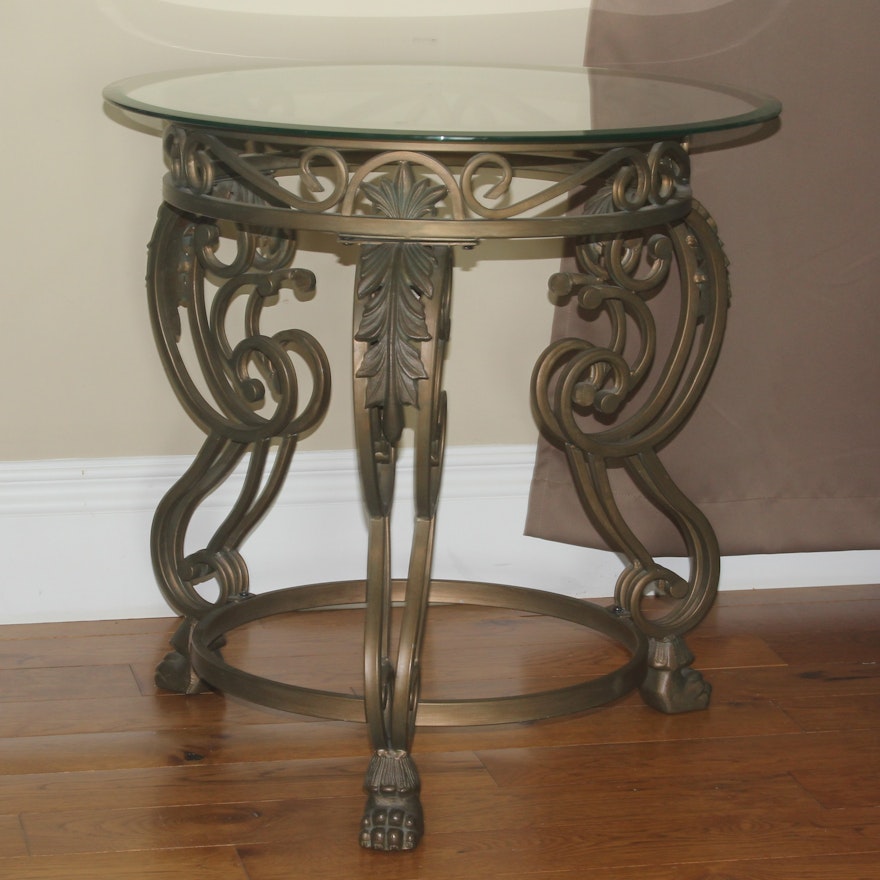 Neoclassical Inspired Glass Top Side Table