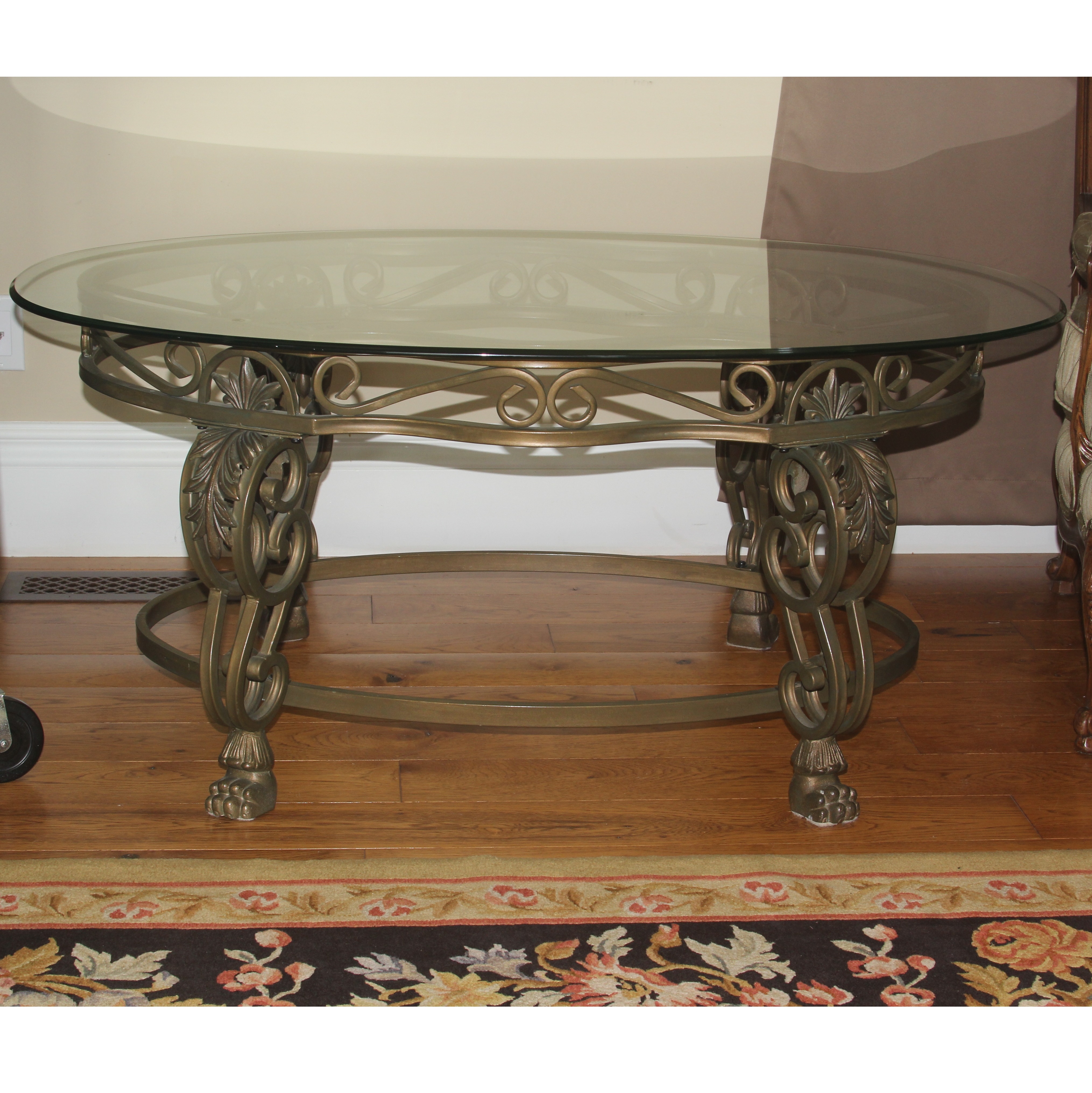 Neoclassical Inspired Glass Top Coffee Table
