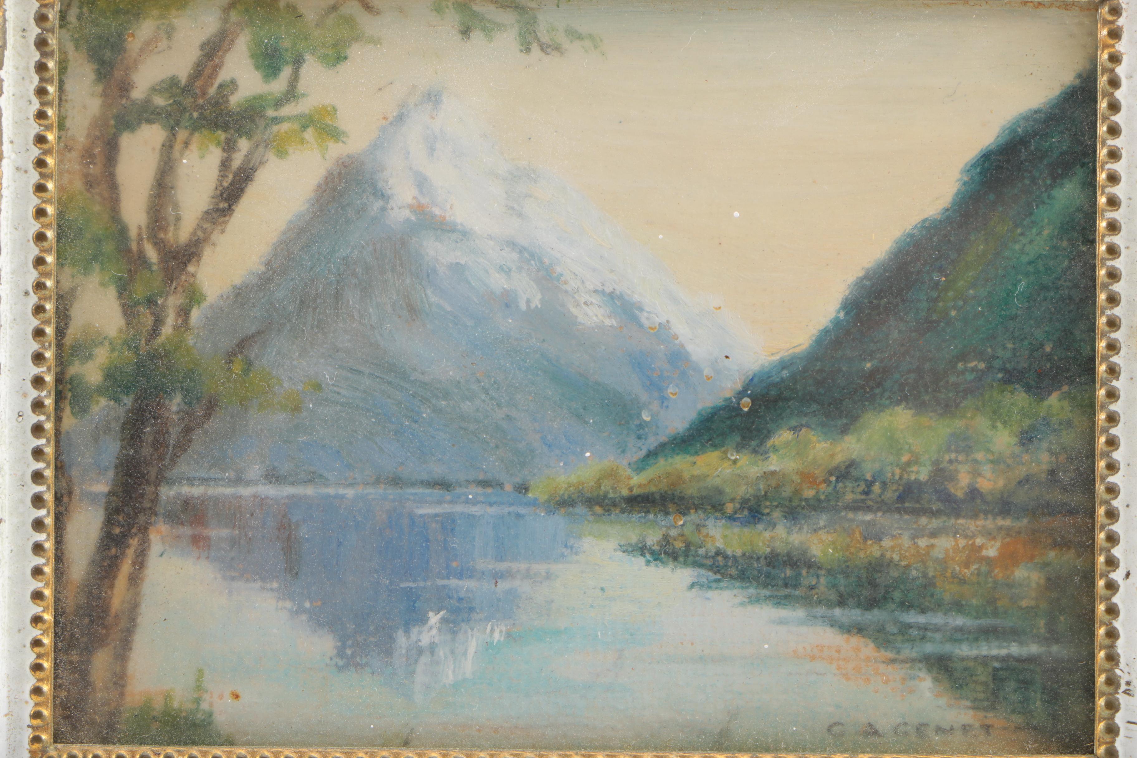 G.A. Genet Miniature Oil Painting "Mitre Peak"