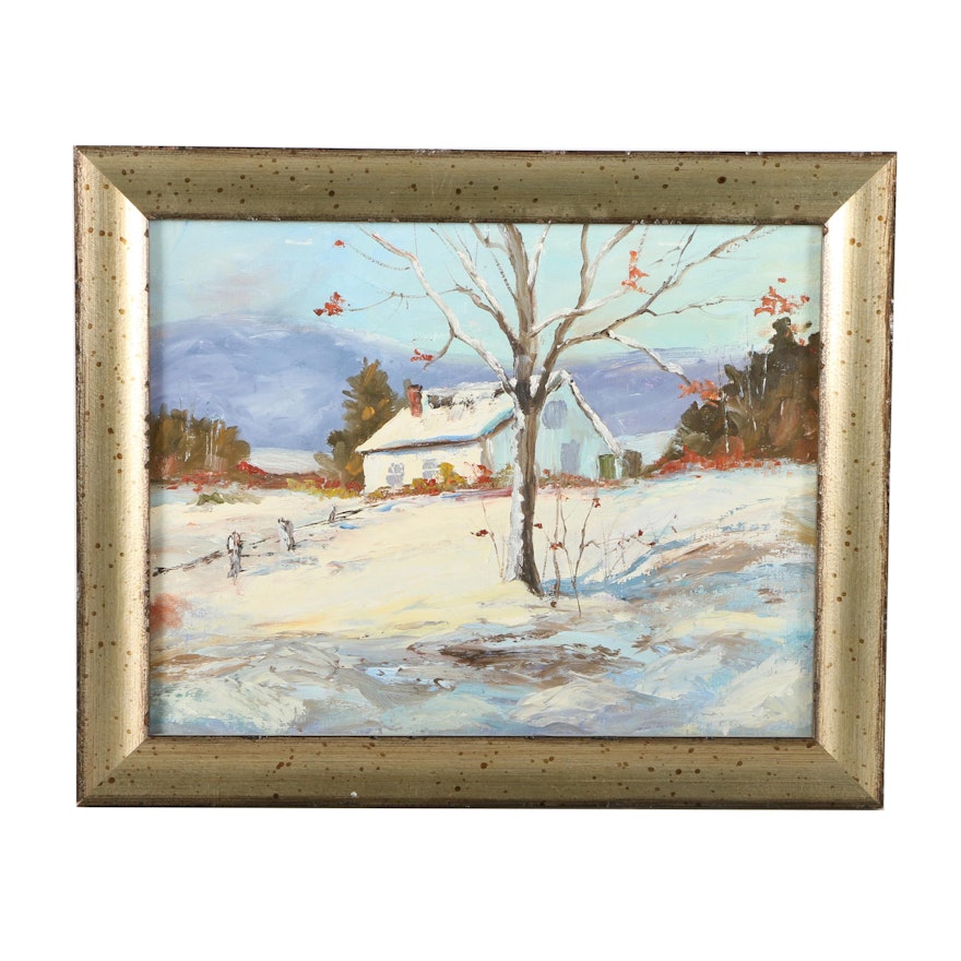 Oil Painting on Board of Winter Landscape
