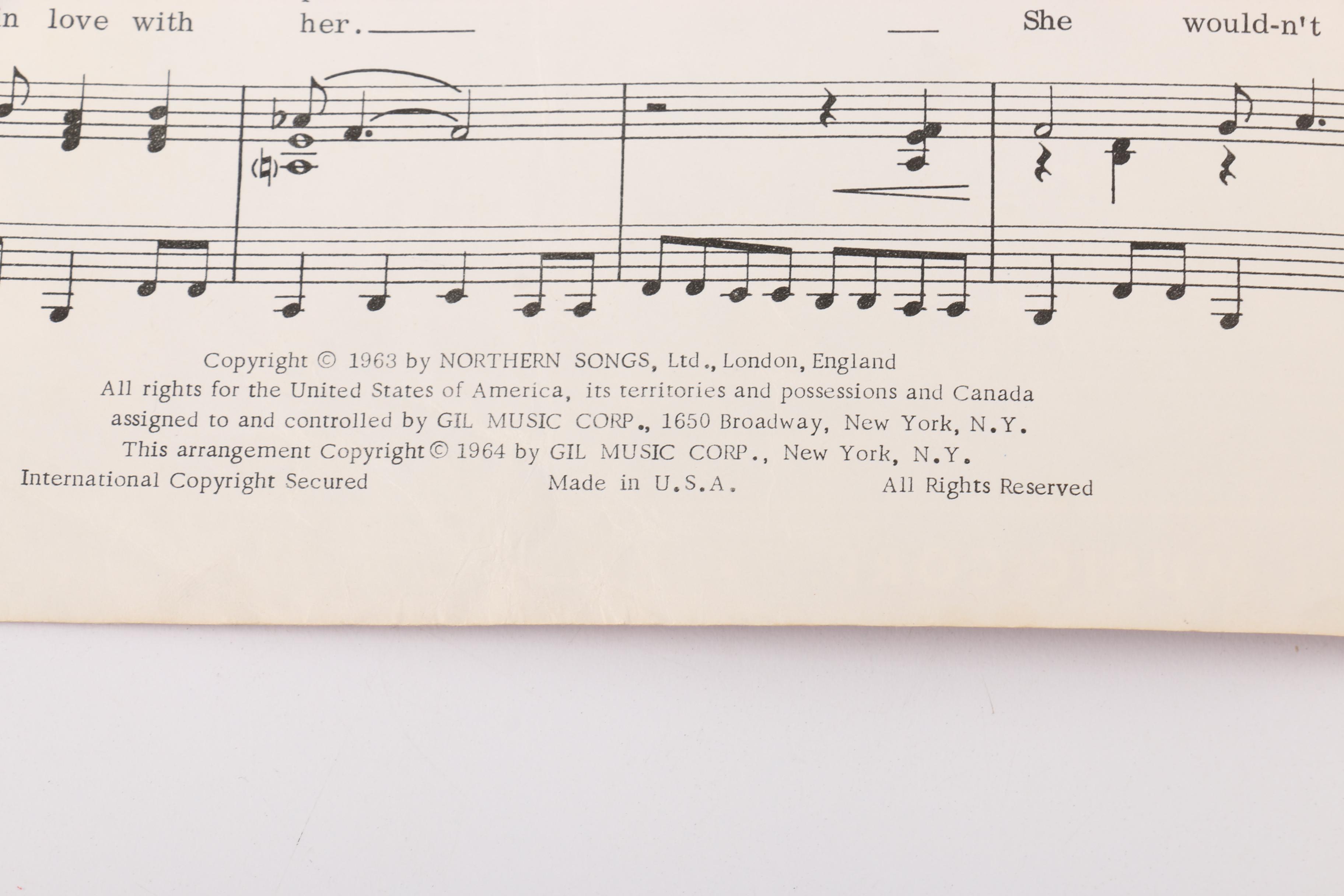 The Beatles 1964 Sheet Music for "She Loves You" and "I Saw Her Standing There"