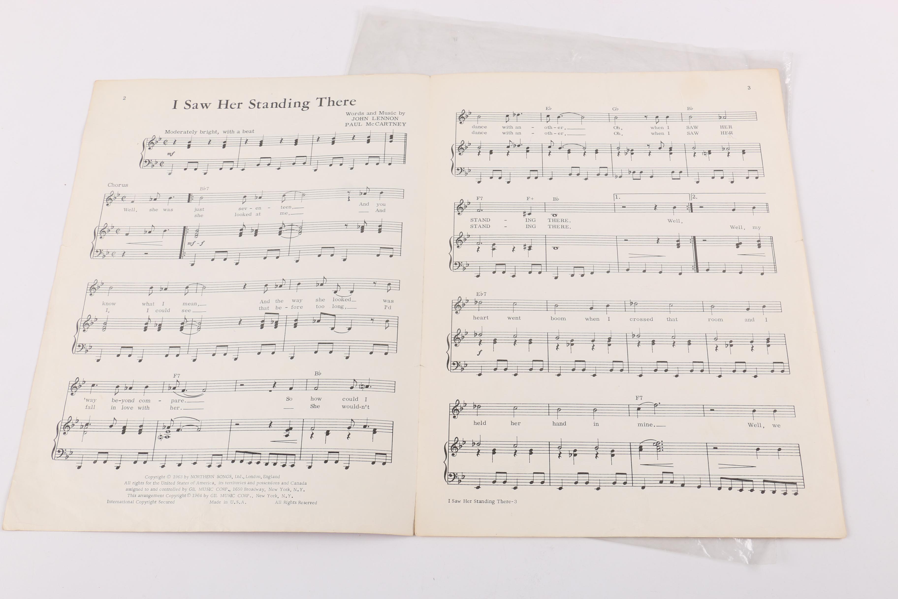 The Beatles 1964 Sheet Music for "She Loves You" and "I Saw Her Standing There"