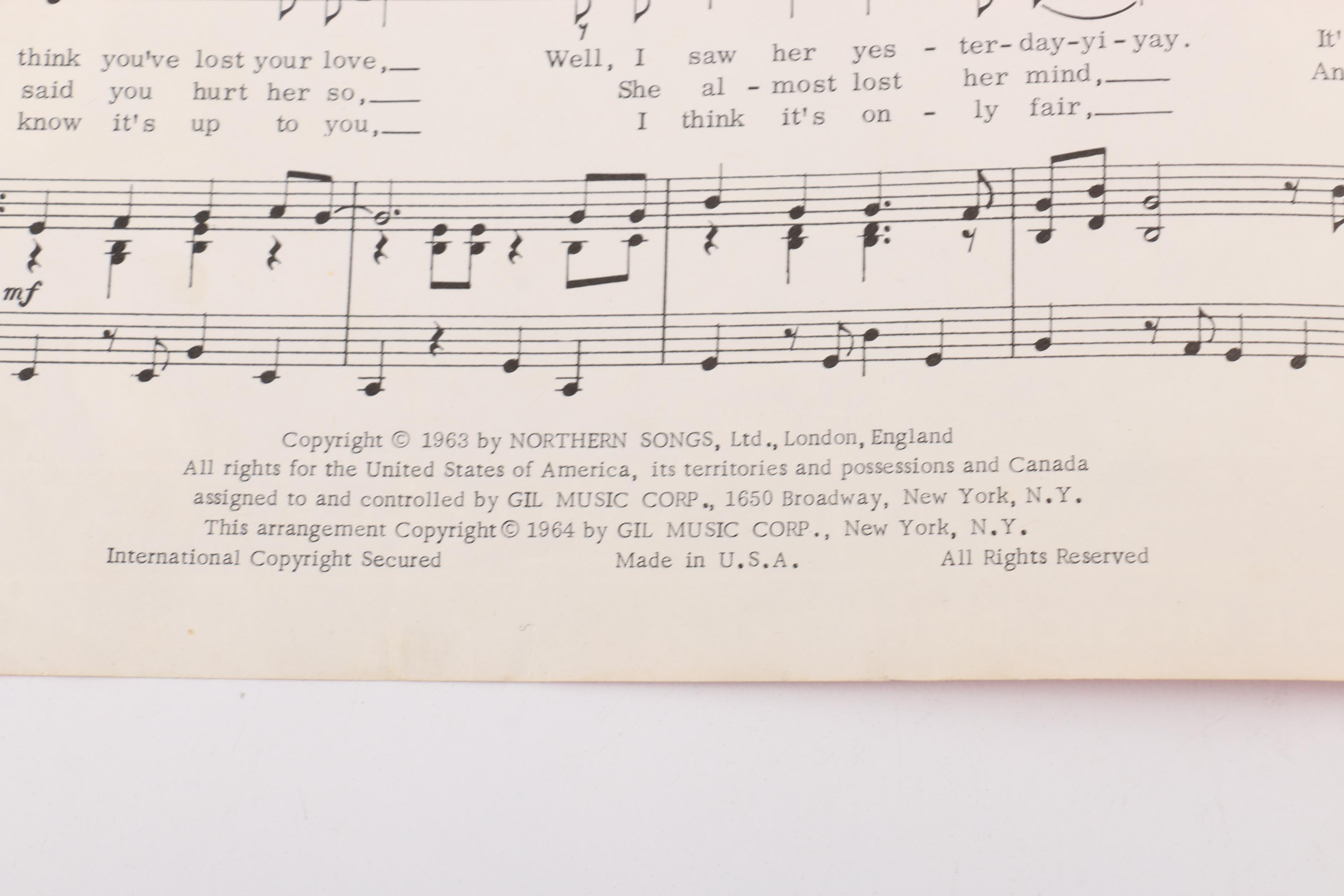 The Beatles 1964 Sheet Music for "She Loves You" and "I Saw Her Standing There"