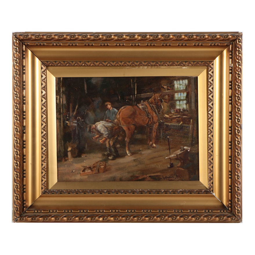 John Rennie McKenzie Houston Oil Painting on Canvas "The Blacksmith Shop"