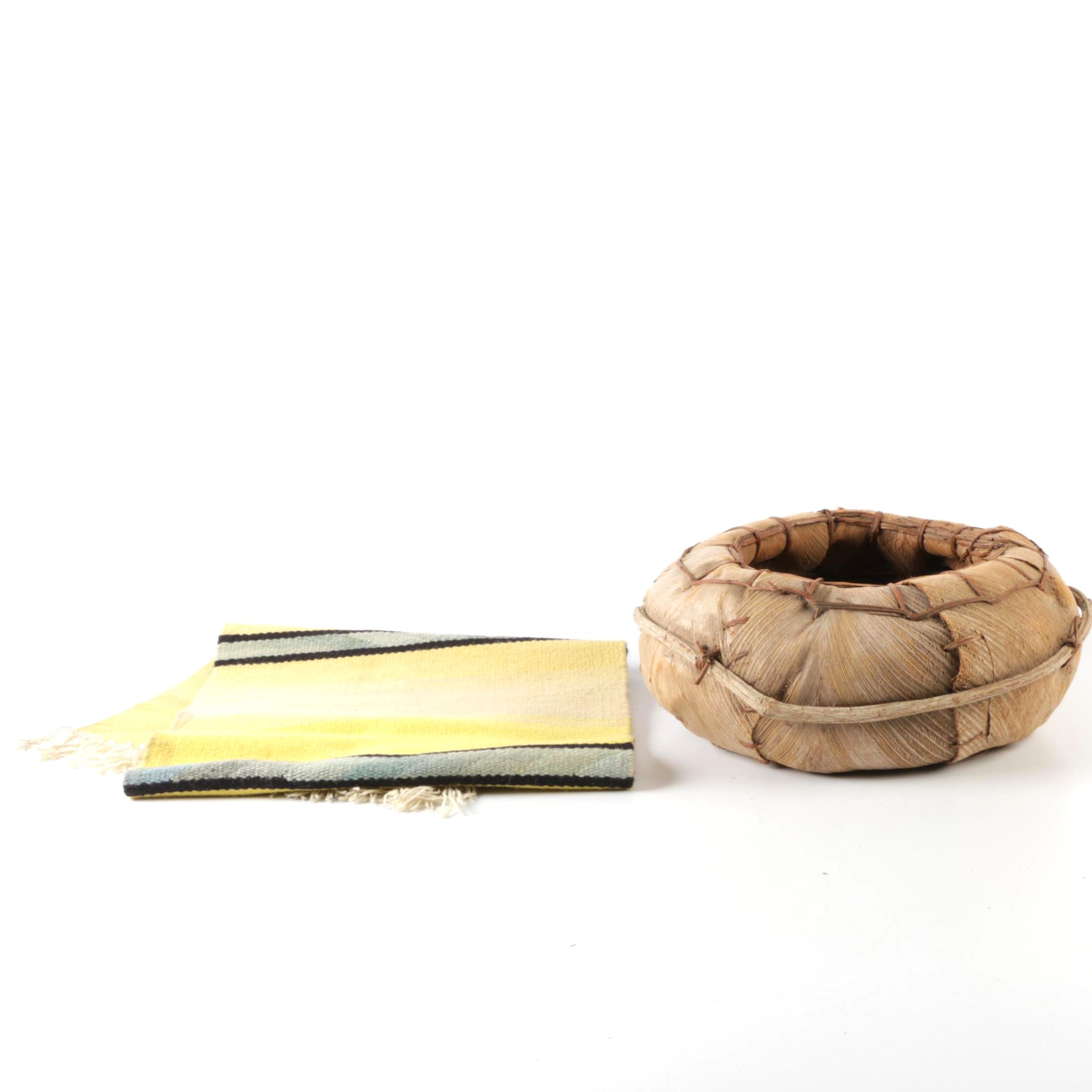 Handwoven Runner and Hand-Made Frond Basket