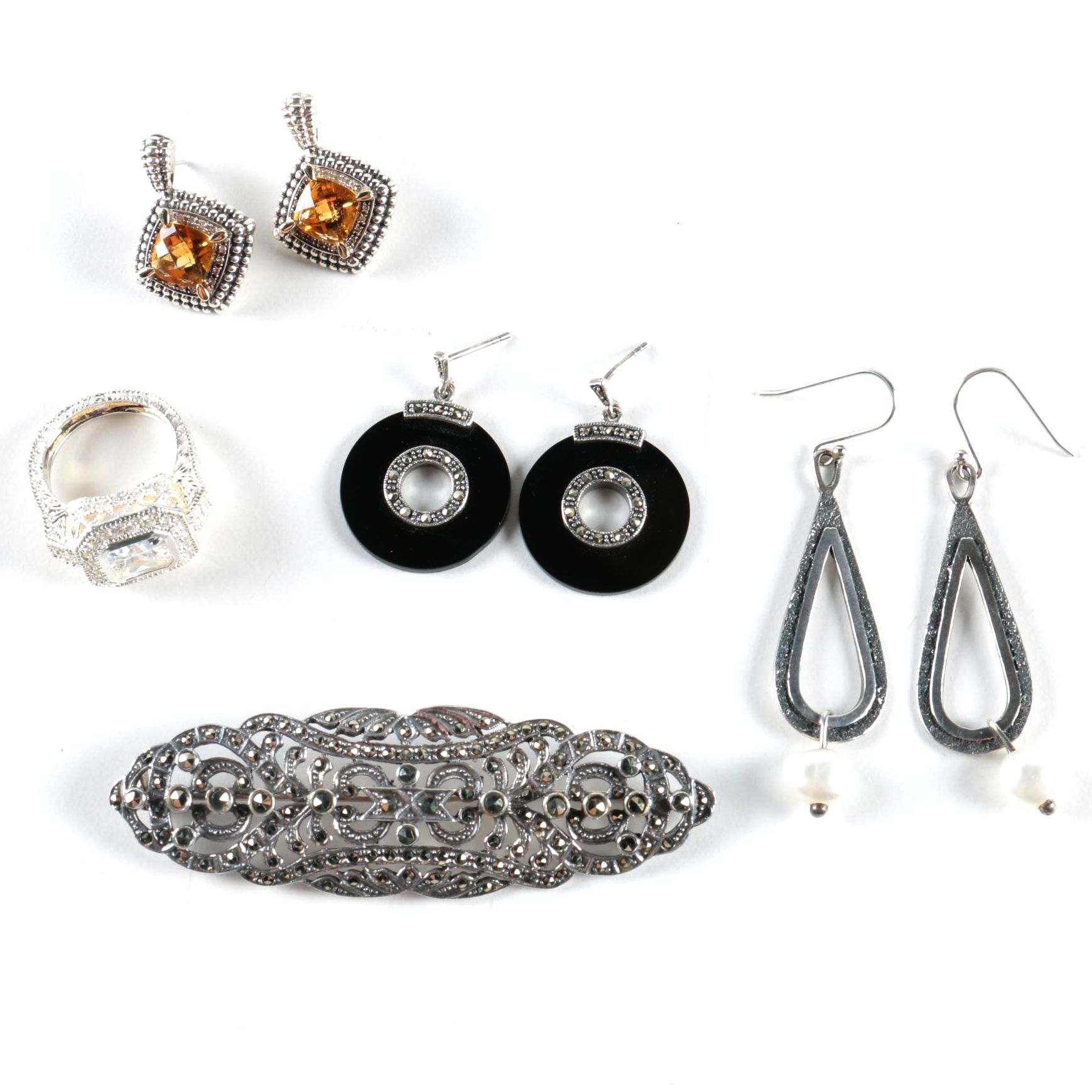 Assorted Sterling Silver Jewelry with Gemstones and Diamonds