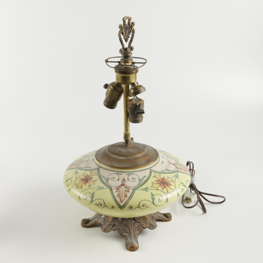 Vintage Floral Themed Ceramic and Brass Table Lamp